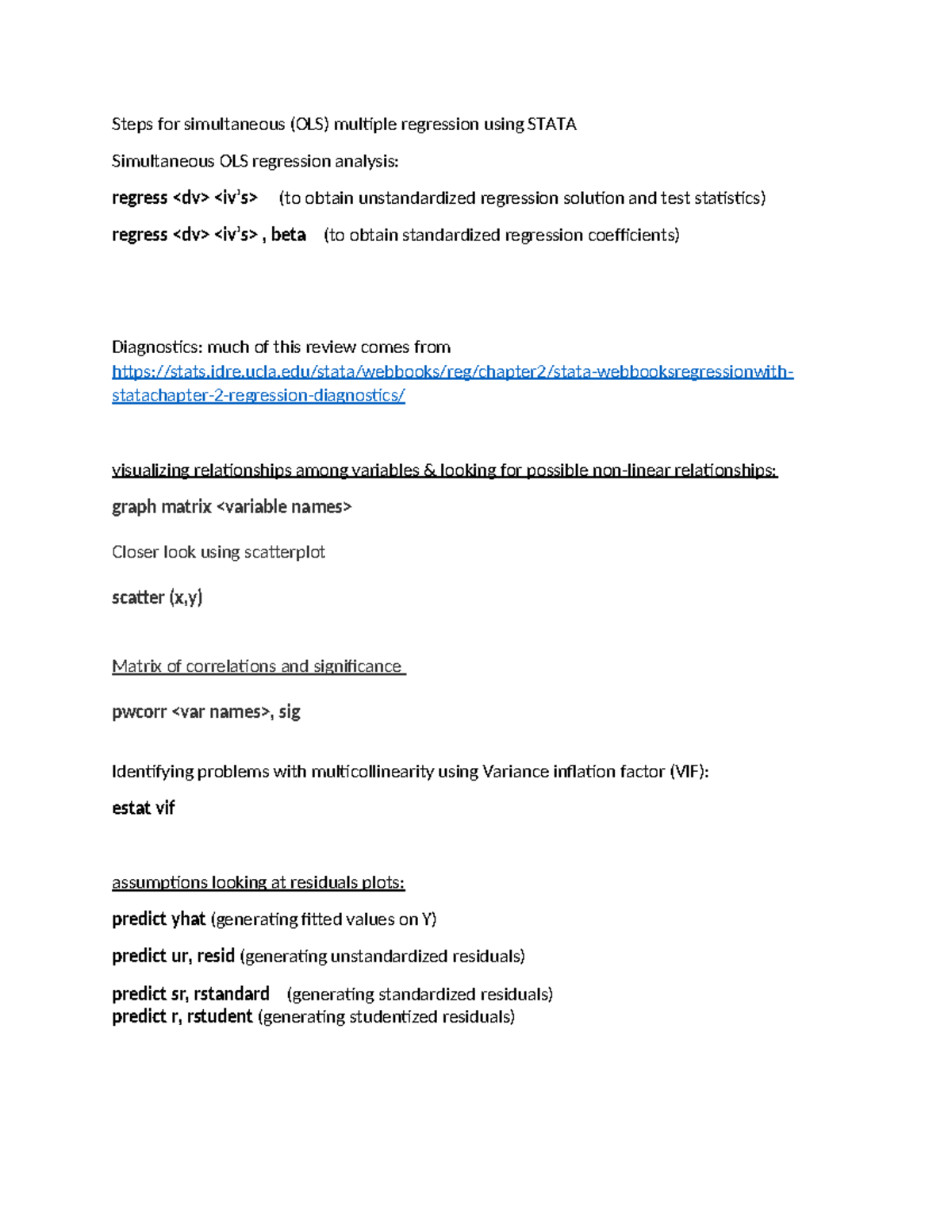Commands for regressions - Steps for simultaneous (OLS) multiple ...