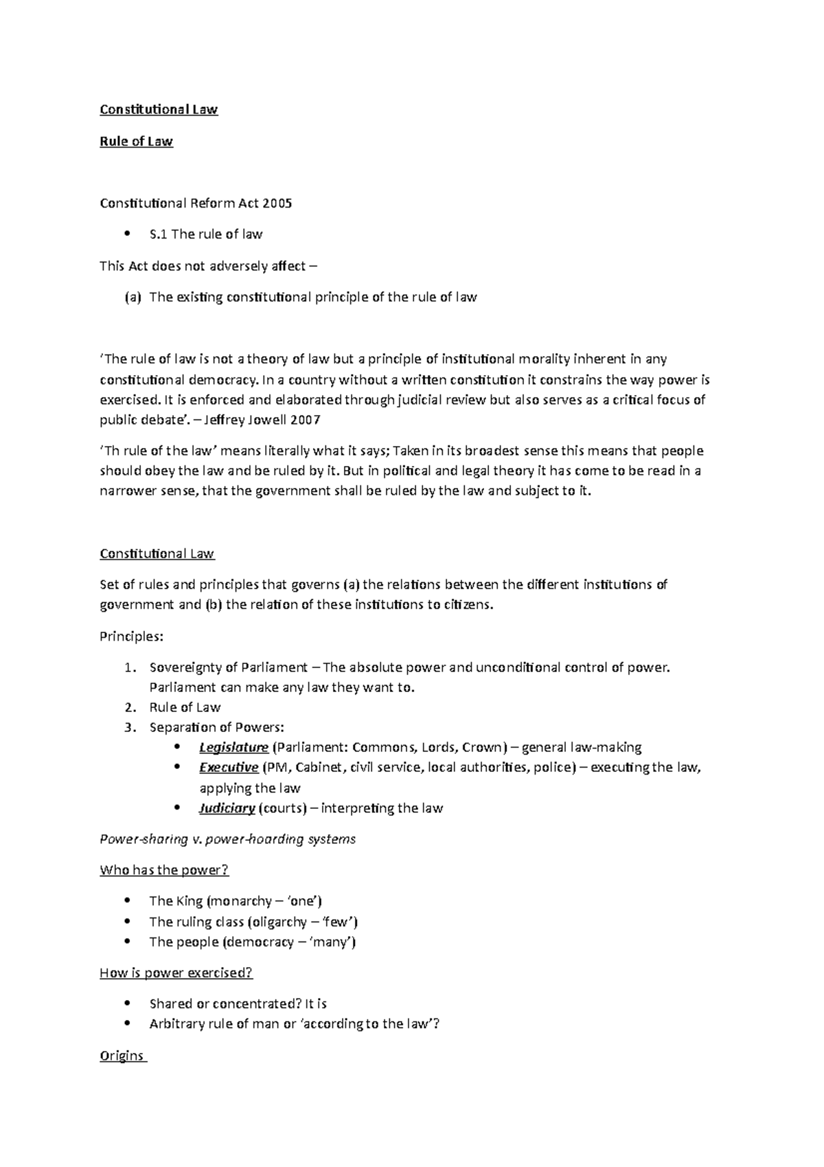 Rule of Law Notes - Constitutional Law Rule of Law Constitutional ...