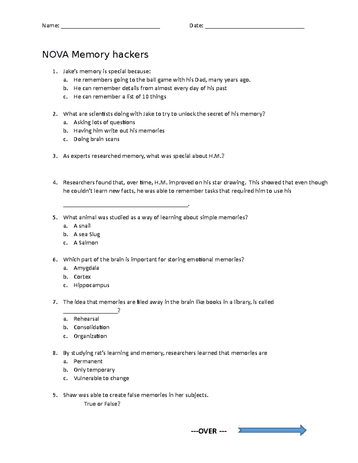 Nova Memory Hackers Documentary Video Questions - Simple Version - Name: -  Studocu