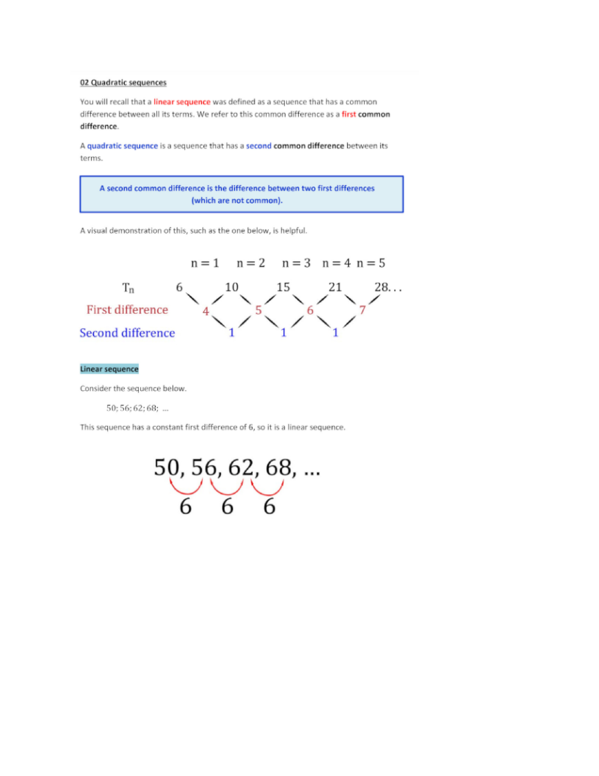 Quadratic Sequences - Maths Basics - MATH1034 - Studocu