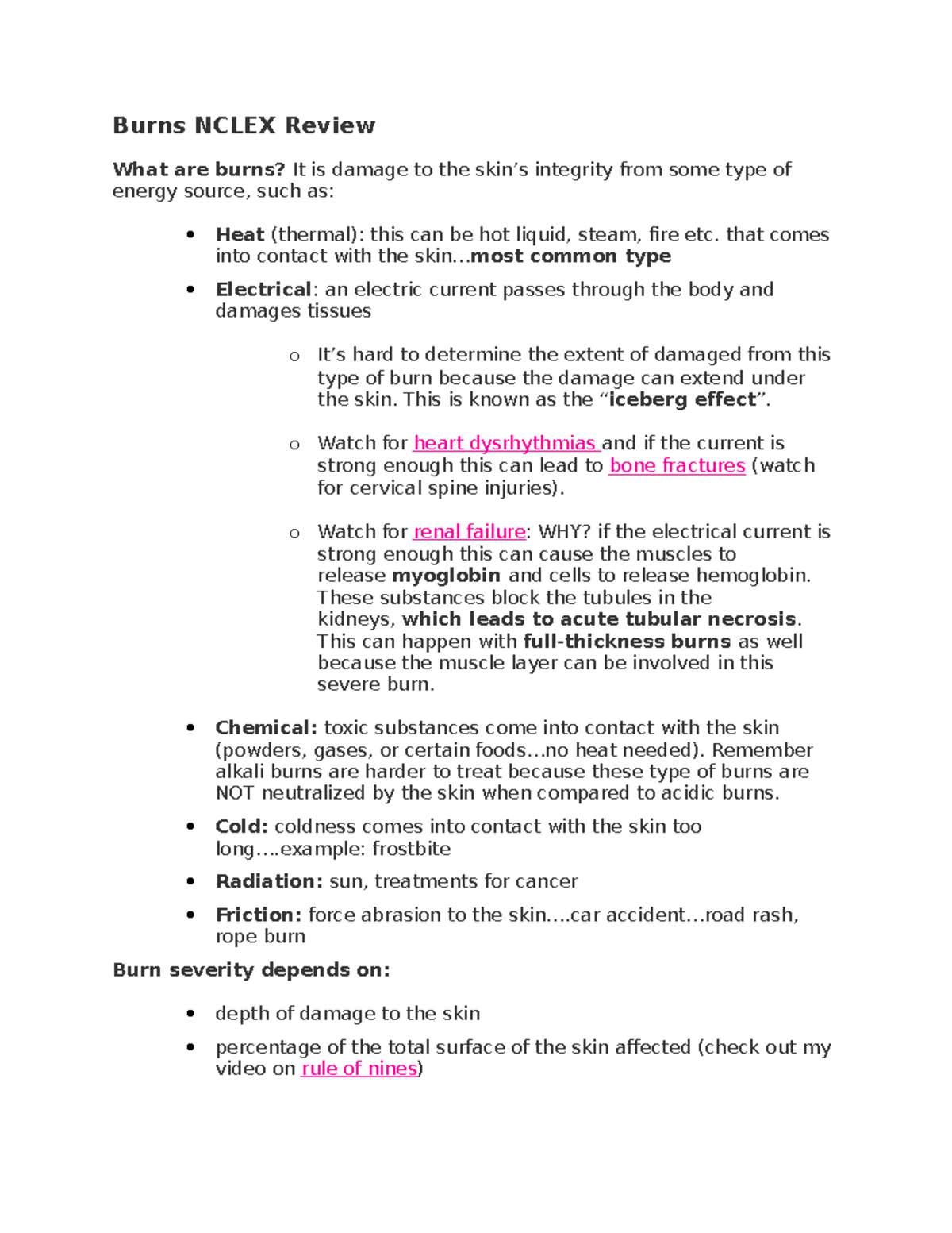 Burns Notes Review Burns NCLEX Review What are burns? It is damage to