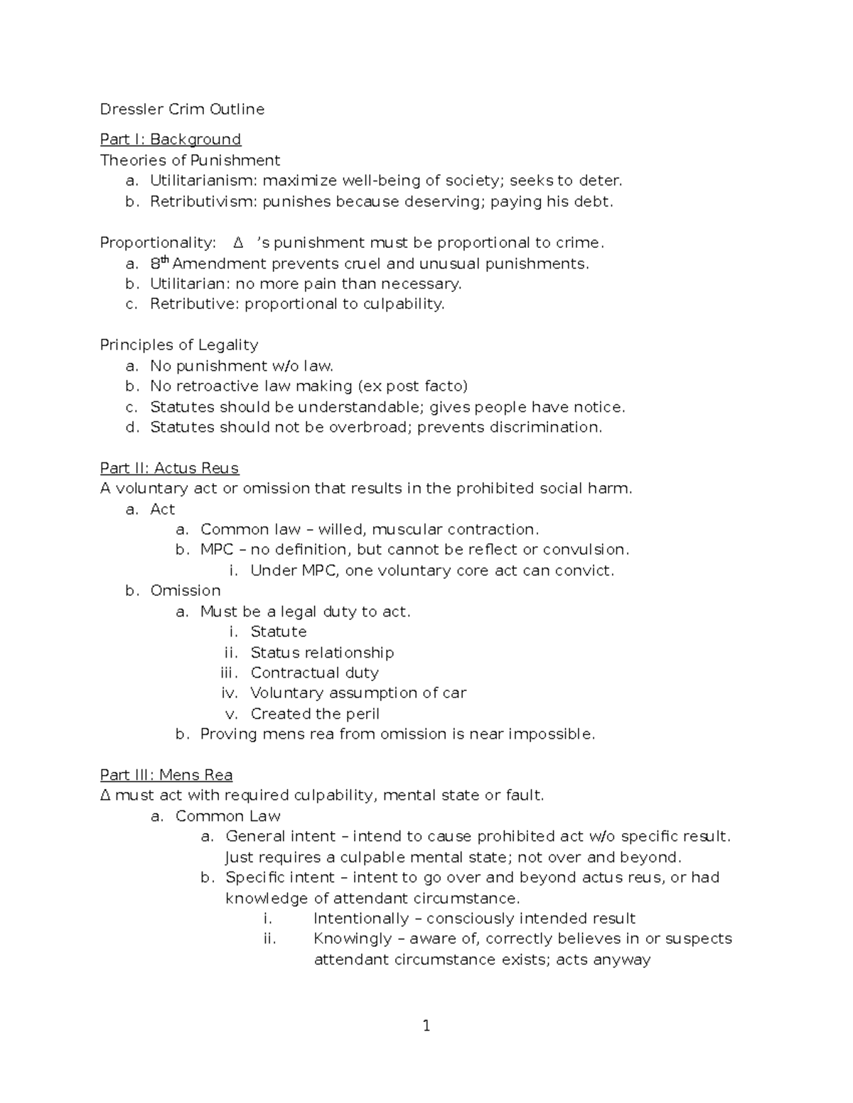 Dressler Crim Law Outline - Dressler Crim Outline Part I: Background ...