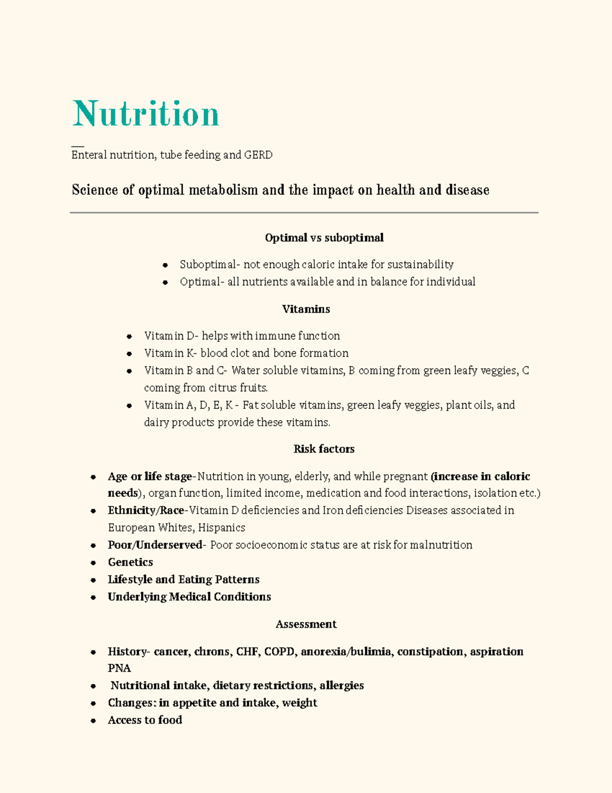 Class Notes - Nutrition ___Enteral Nutrition, Tube Feeding And GERD ...