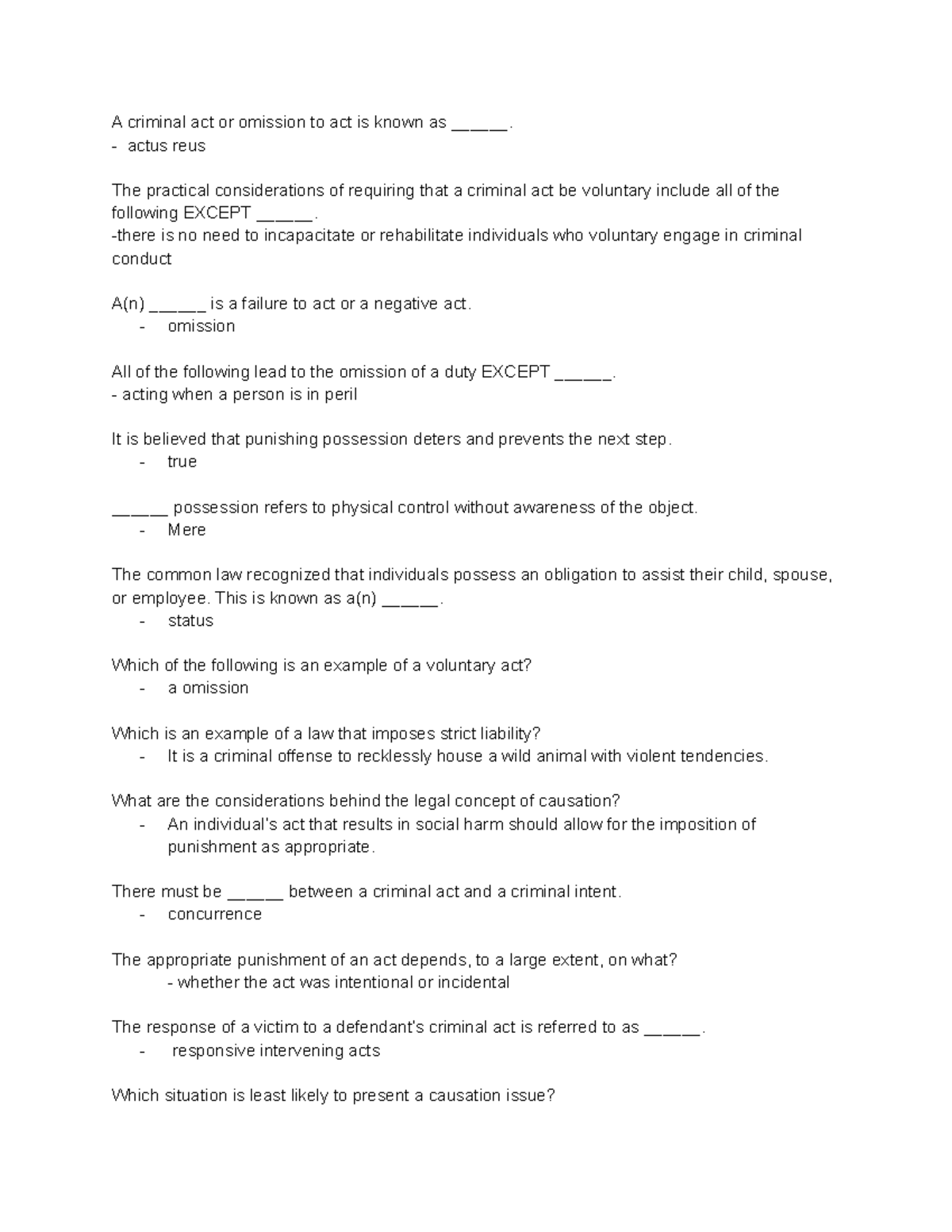 Crj 260 chapter 4 and 5 quiz - A criminal act or omission to act is ...