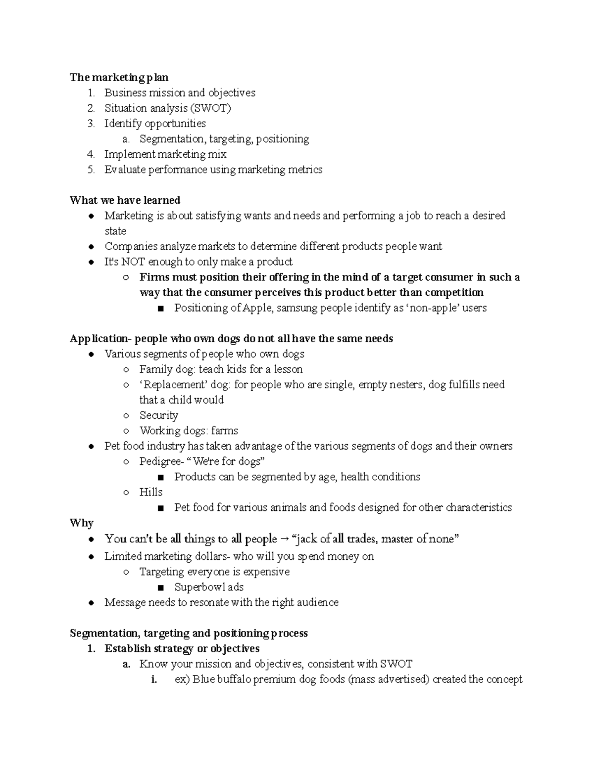 Chapter 9 class notes supplemental textbook material The marketing