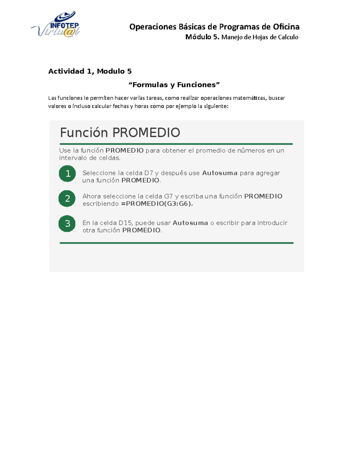 Actividad 2, Modulo 5 “Formulas Y Funciones” - Operaciones Básicas De ...