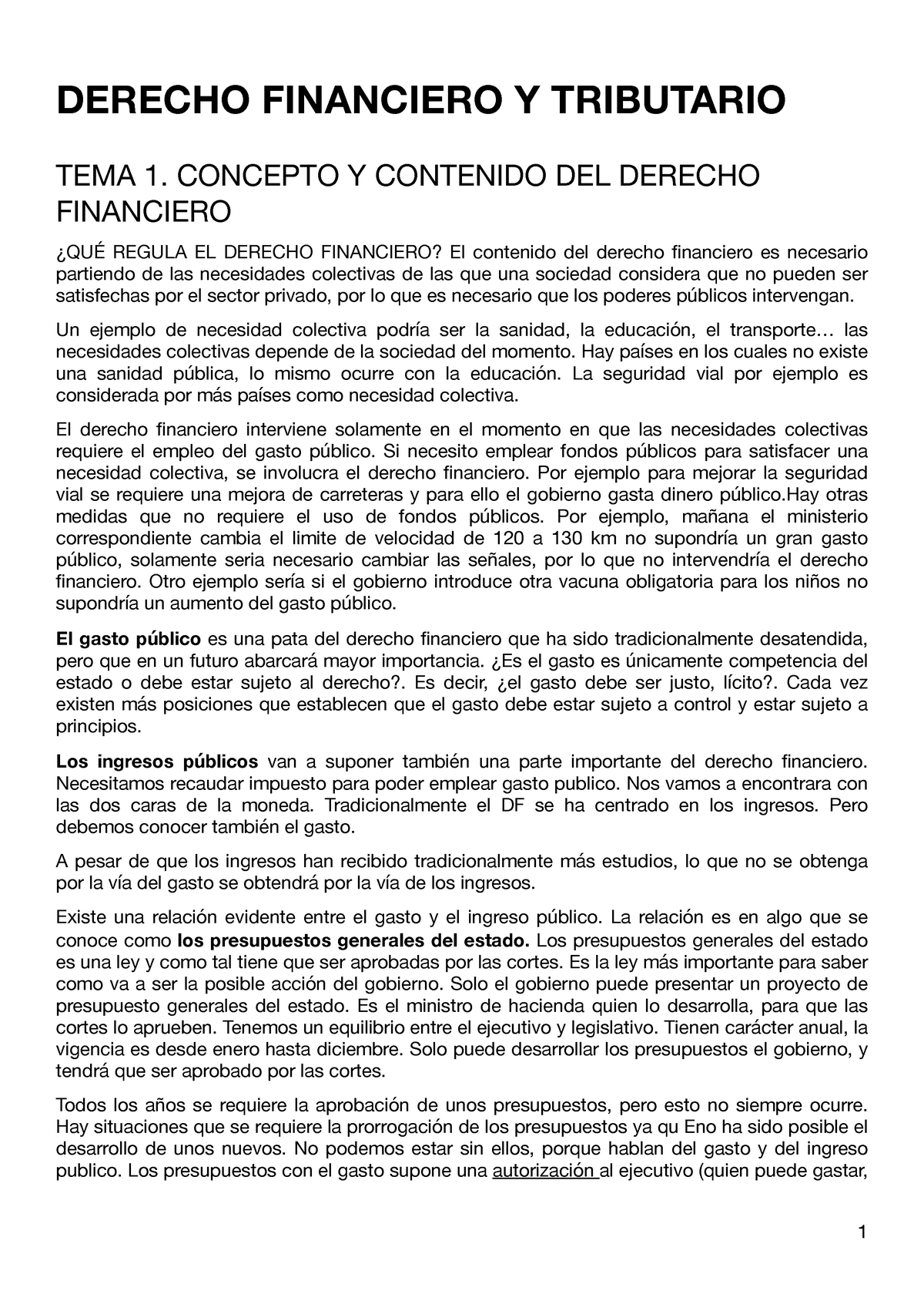 Apuntes - DERECHO FINANCIERO Y TRIBUTARIO TEMA 1. CONCEPTO Y CONTENIDO ...