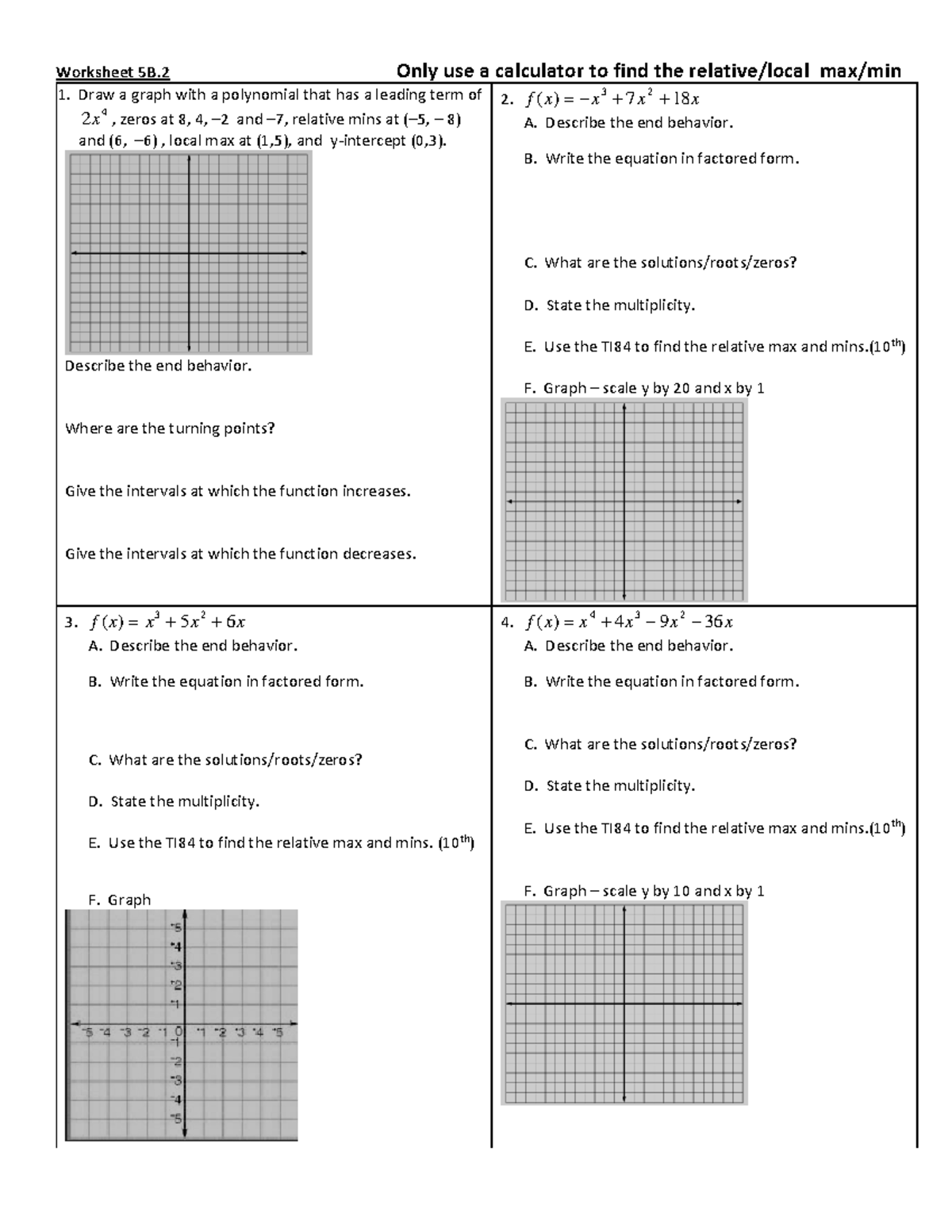 5B.2 - Worksheet 5B - Worksheet 5B Only use a calculator to find the ...