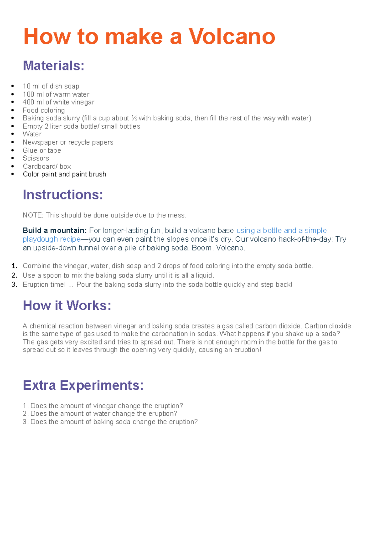 How to make a Volcano - How to make a Volcano Materials: 10 ml of dish ...