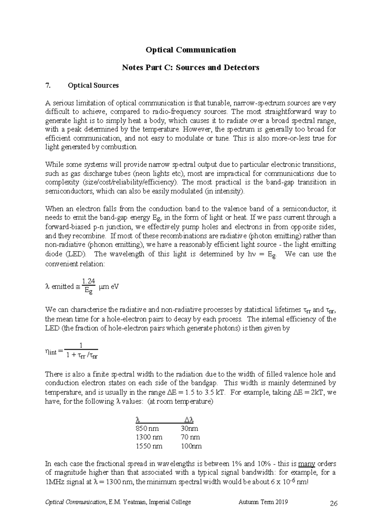 OCNotes Pt C 2019 Lecture notes 13 Optical Communication Notes