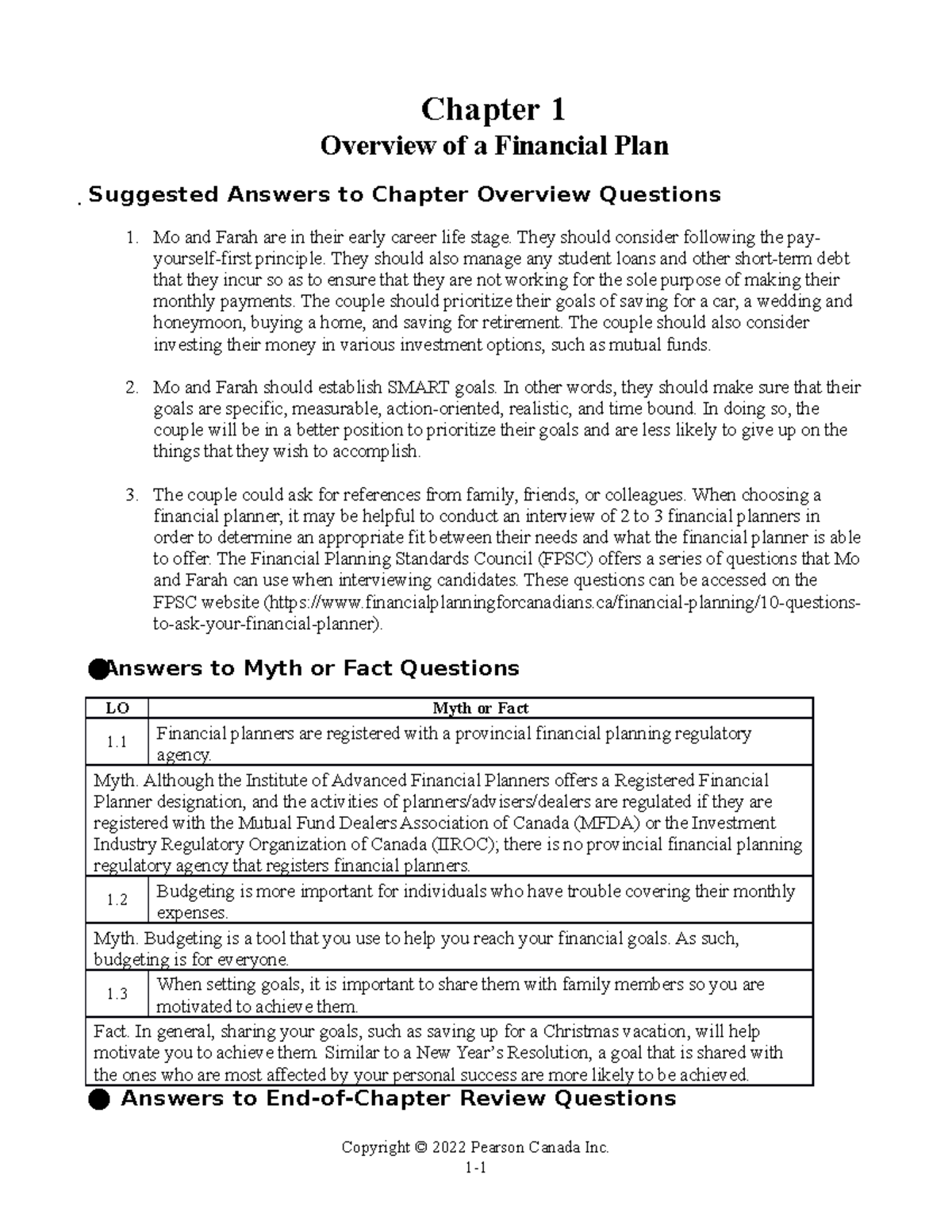 Chapter 1 - Chapter 1 Overview Of A Financial Plan Suggested Answers To ...