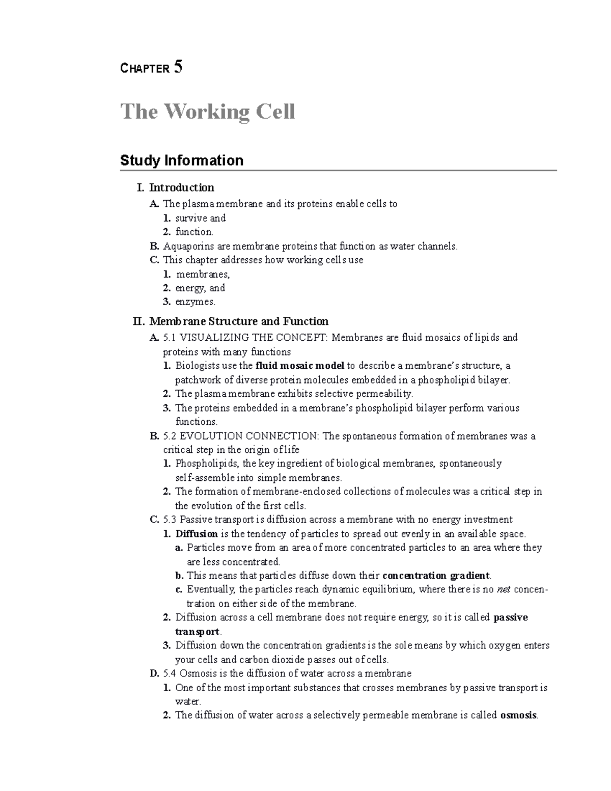 Study Information - Chapter 5 - CHAPTER 5 The Working Cell Study ...