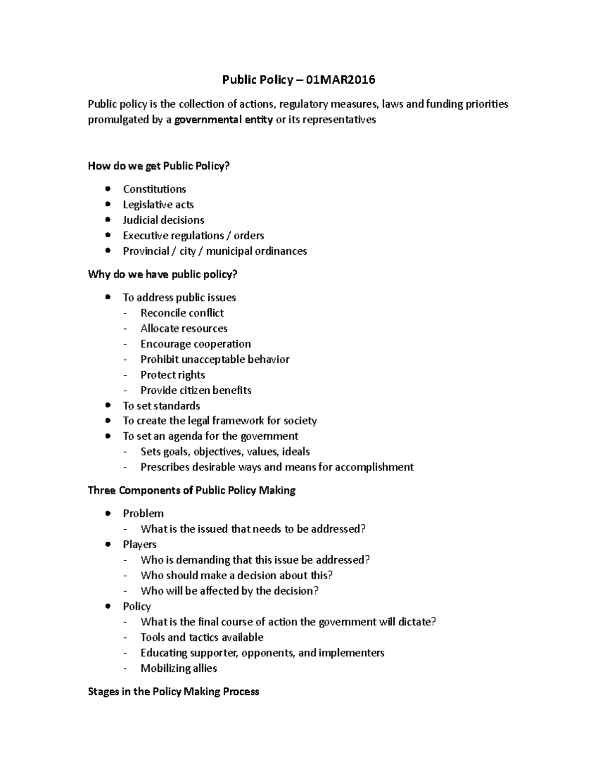 GV101 week 23 (01 - revision notes - Public Policy – 01MAR Public ...