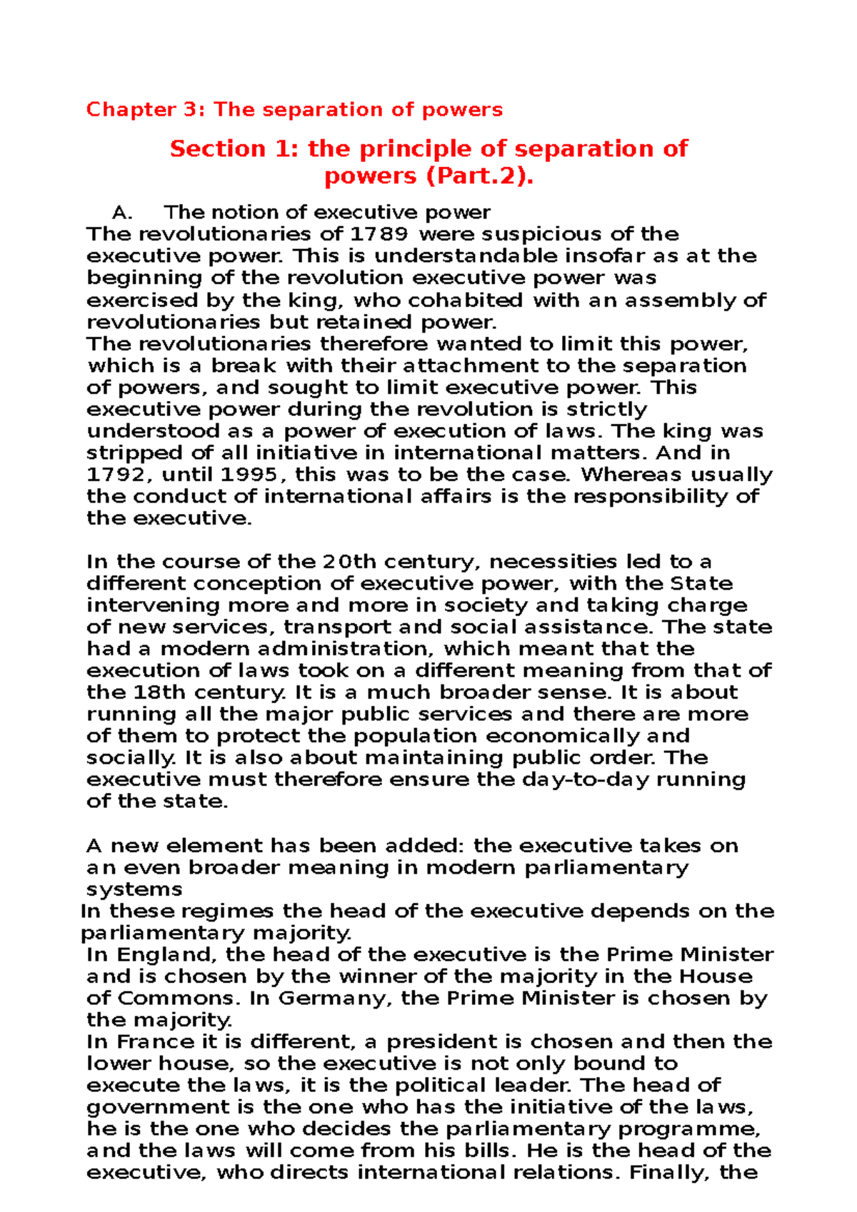 Constitutional Law 16 - Chapter 3: The separation of powers Section 1 ...