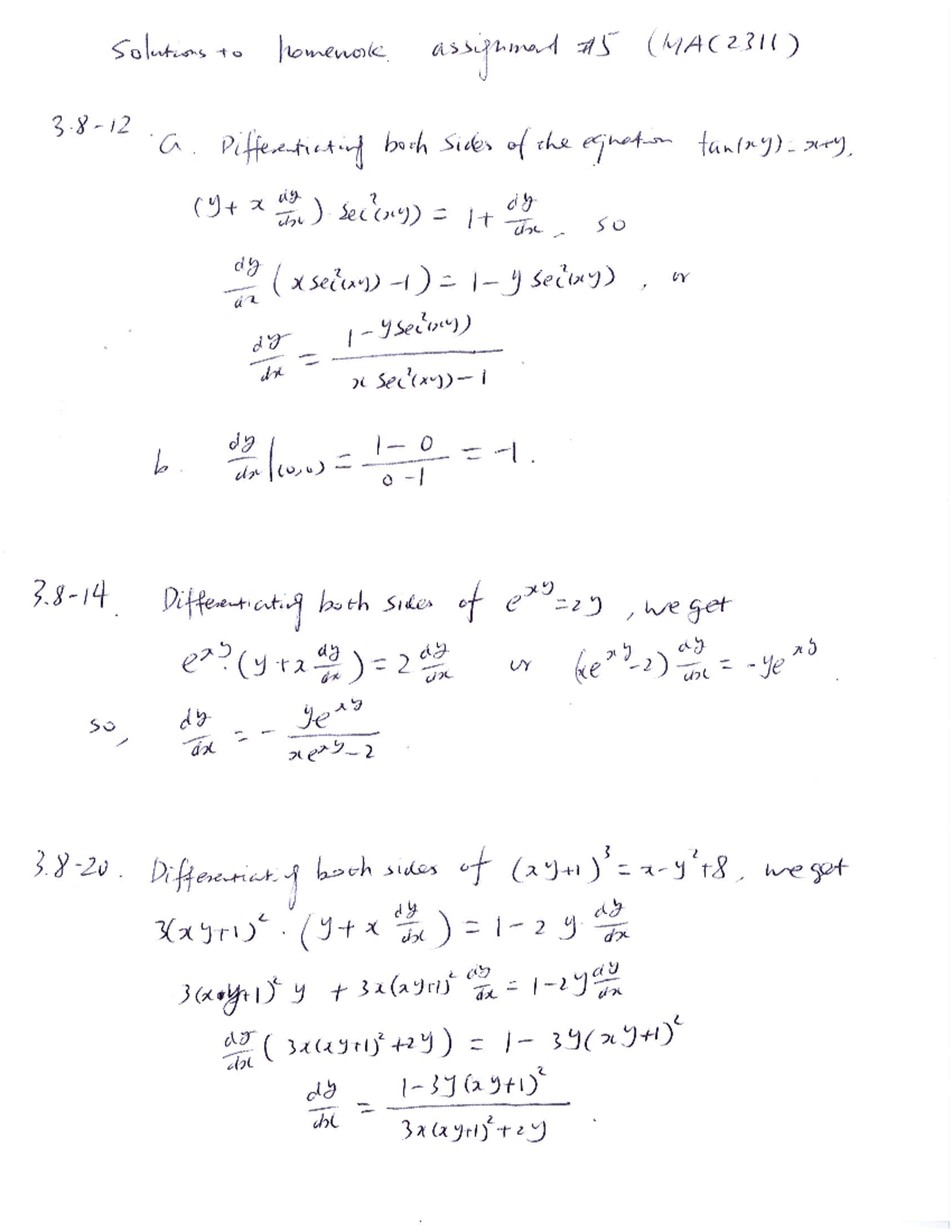 Homework assignment solution A5 - MAC 2311 - Studocu