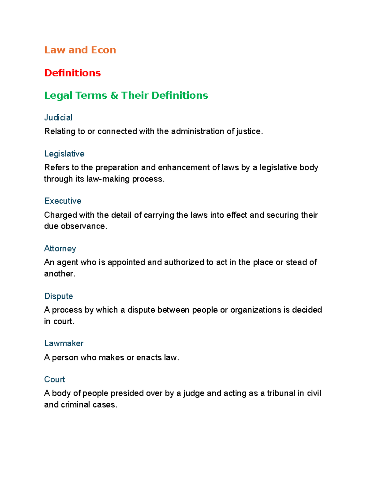 Law and Econ - Summary Law and economics - Law and Econ Definitions ...
