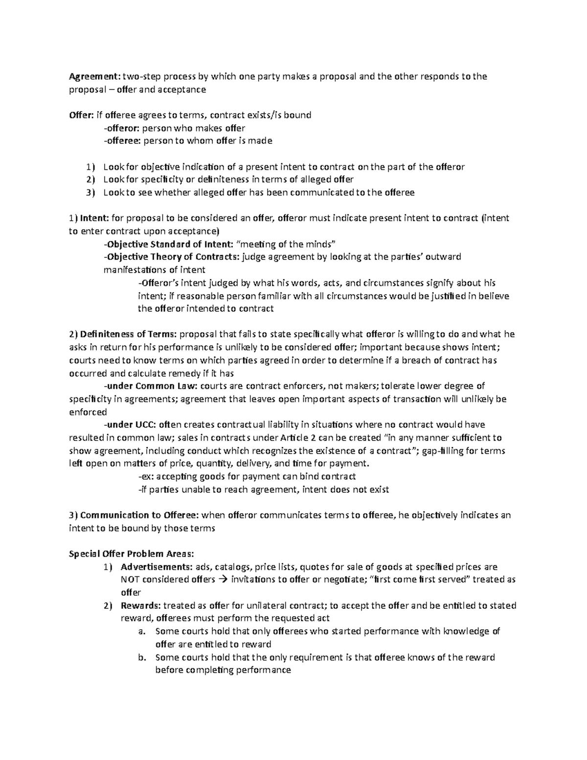 Contracts Part II - Agreement: two-step process by which one party ...