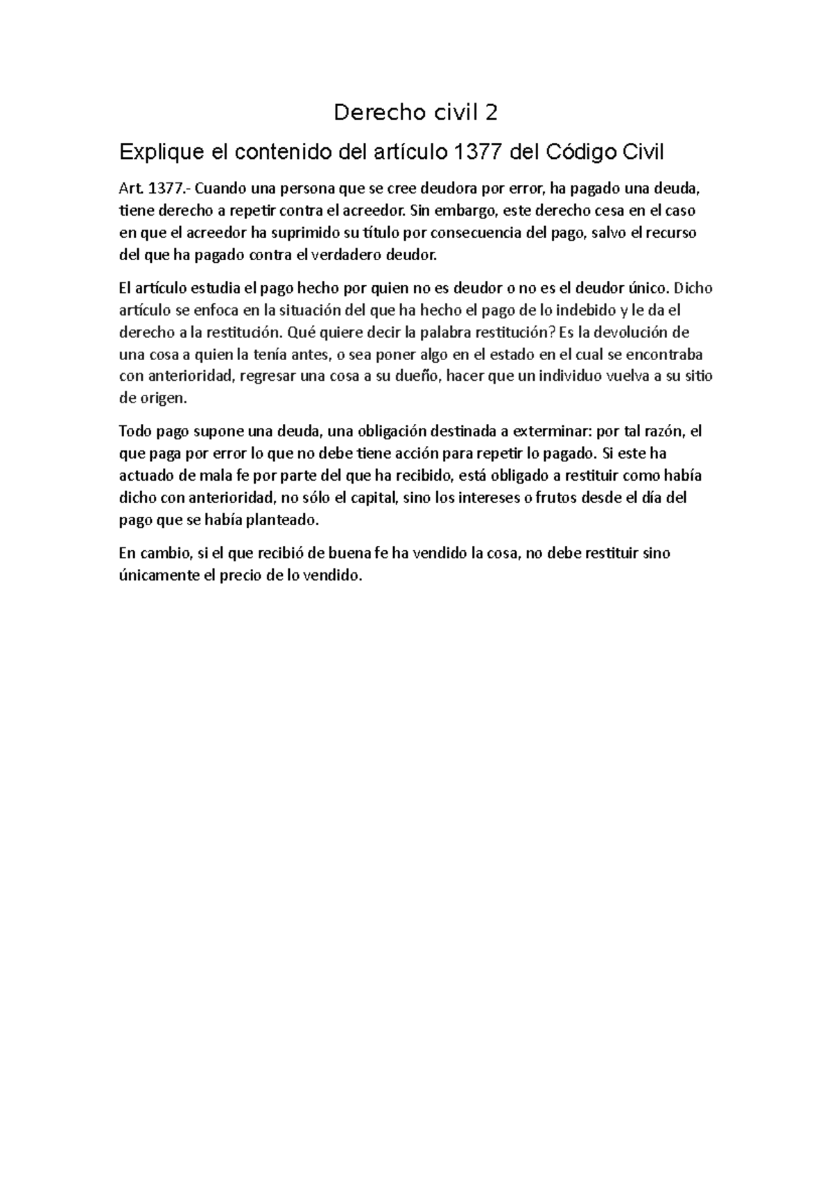 Tarea del articulo - Explicación el contenido del artículo 1377 del ...