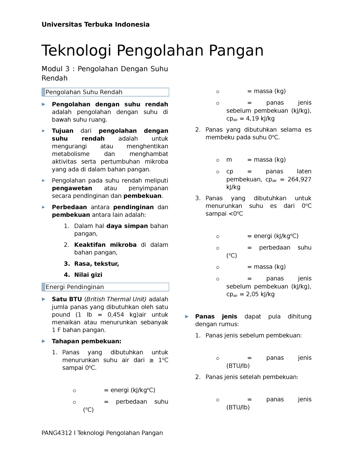 Rangkuman [PANG 4312] Modul 3 Pengolahan Dengan Suhu Rendah - Teknologi ...