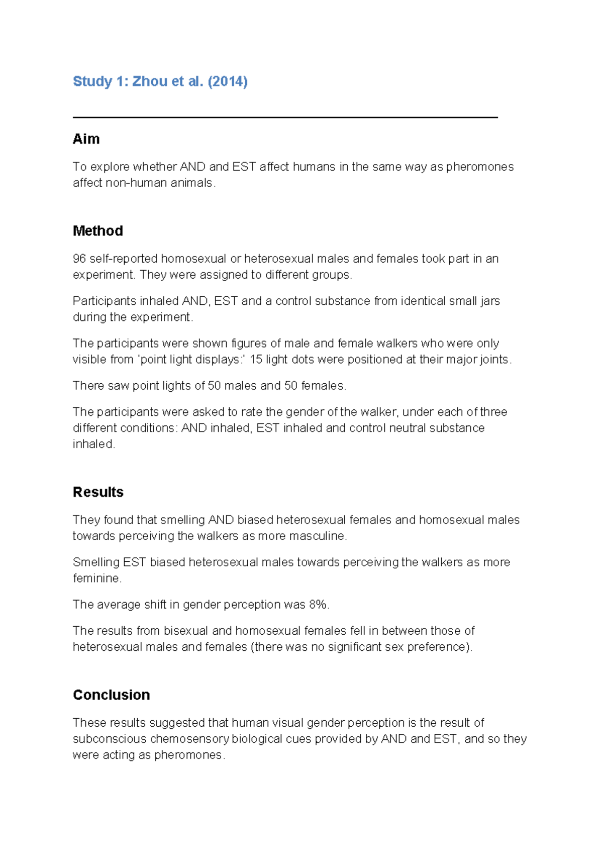 Study Worksheet - Zhou et al - Study 1: Zhou et al. (2014) - Studocu