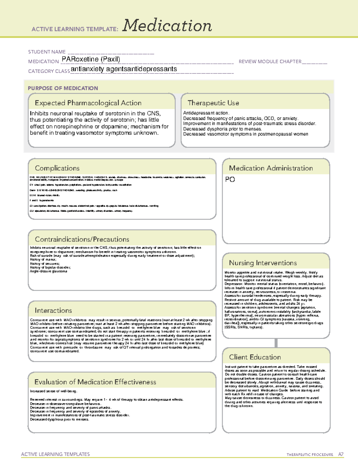 Paxil - ACTIVE LEARNING TEMPLATES THERAPEUTIC PROCEDURE A Medication ...