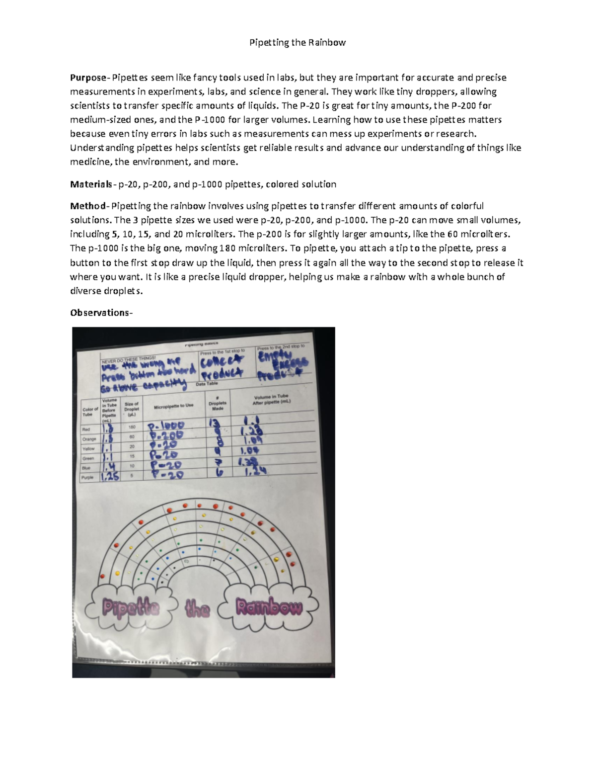 lab 1 Pipetting the rainbow BIO 2362 007 Pipetting the