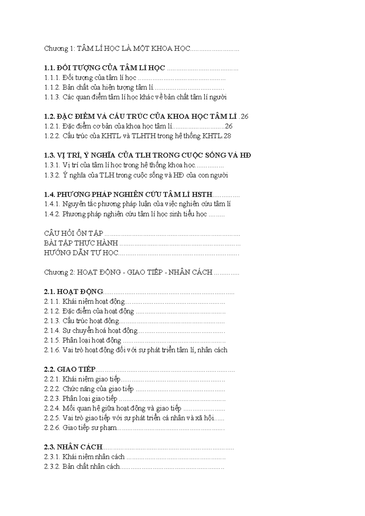 CSTL-HK2 - Chương 1: TÂM LÍ HỌC LÀ MỘT KHOA HỌC ...