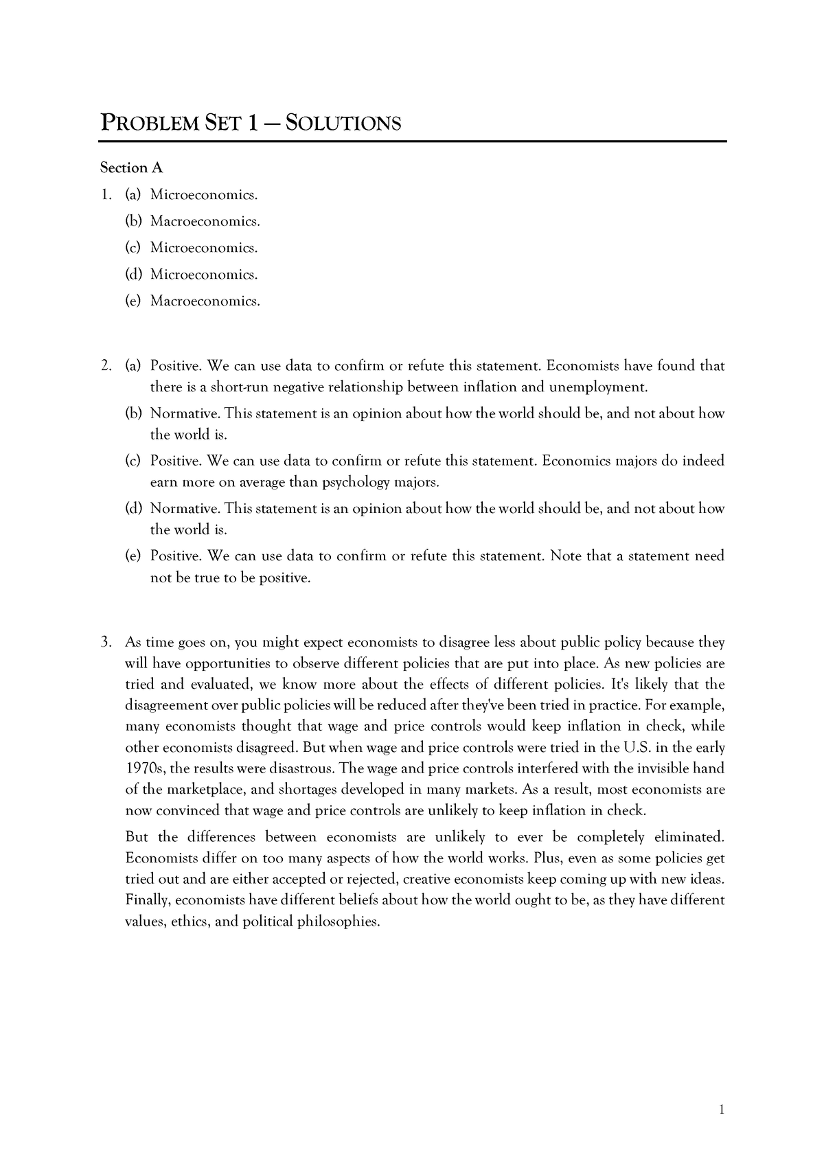 Problem Set 1 - Solutions - PROBLEM SET 1 — SOLUTIONS Section A (a ...