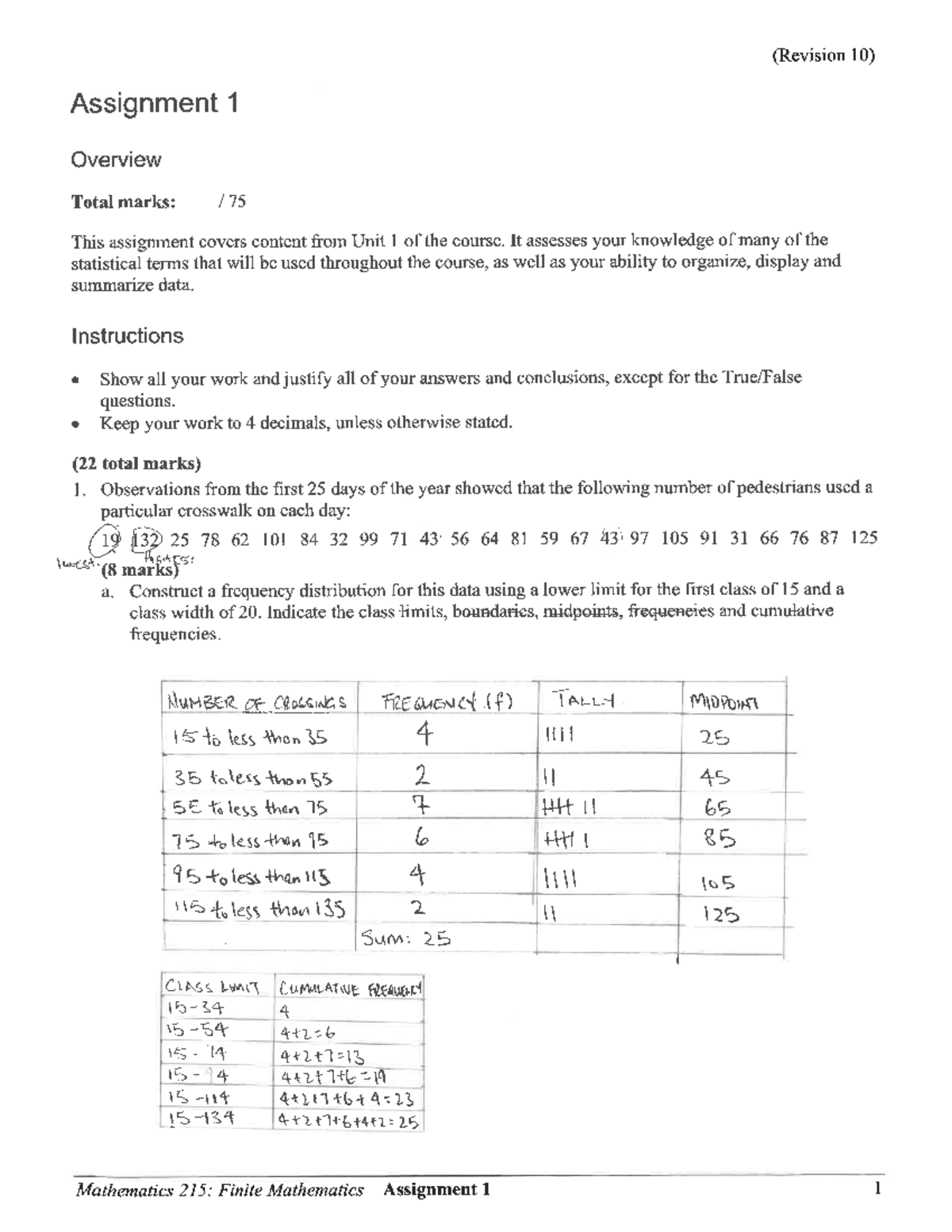 Math 215 Assignment 1 - Math 215 - Studocu