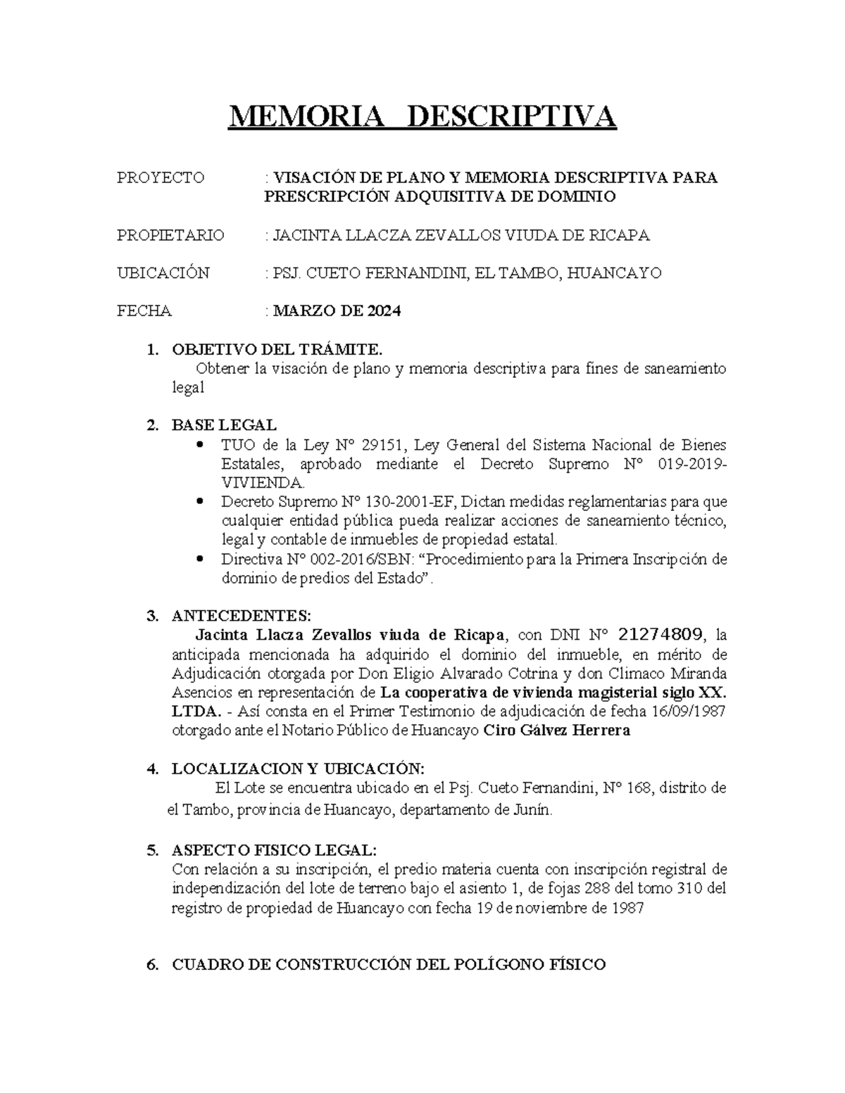 Memoria Descriptiva Visación DE Plano Y Memoria Descriptiva .docx 1 ...