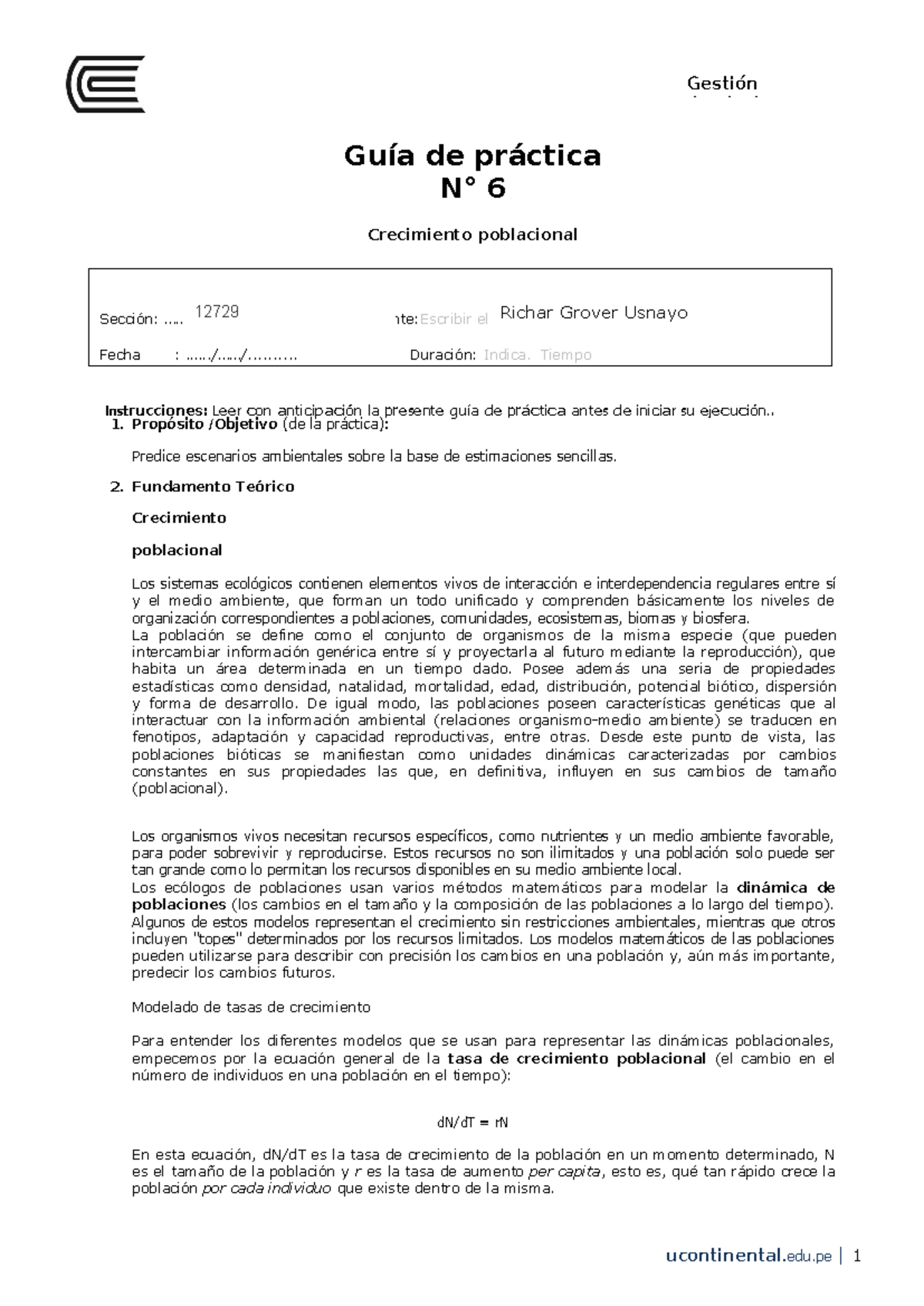 GUIA Practica 6 - Curricular Inst rucciones : L ee r c on a n tici pa c ...