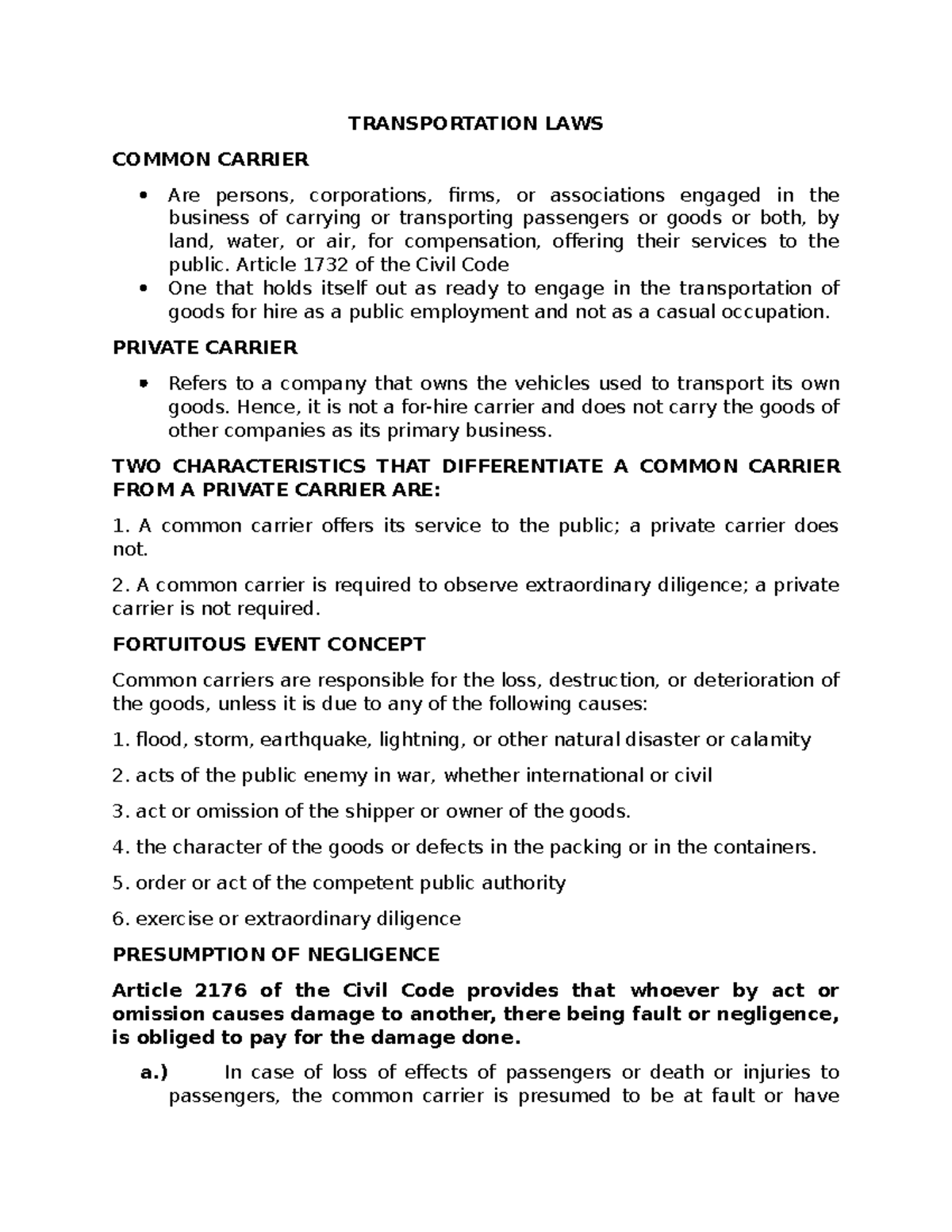 LAW ReviewerNILTLIPL TRANSPORTATION LAWS COMMON CARRIER Are