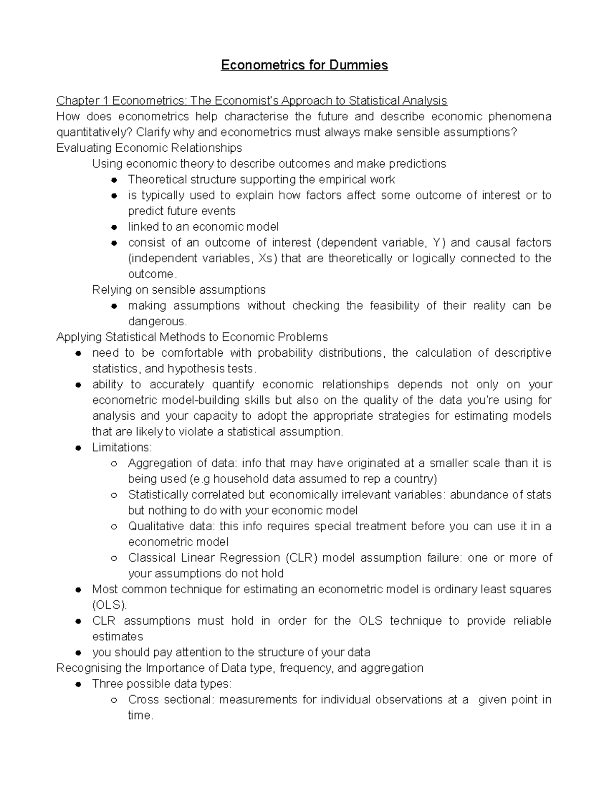 EM Rev See title Econometrics for Dummies Chapter 1 Econometrics