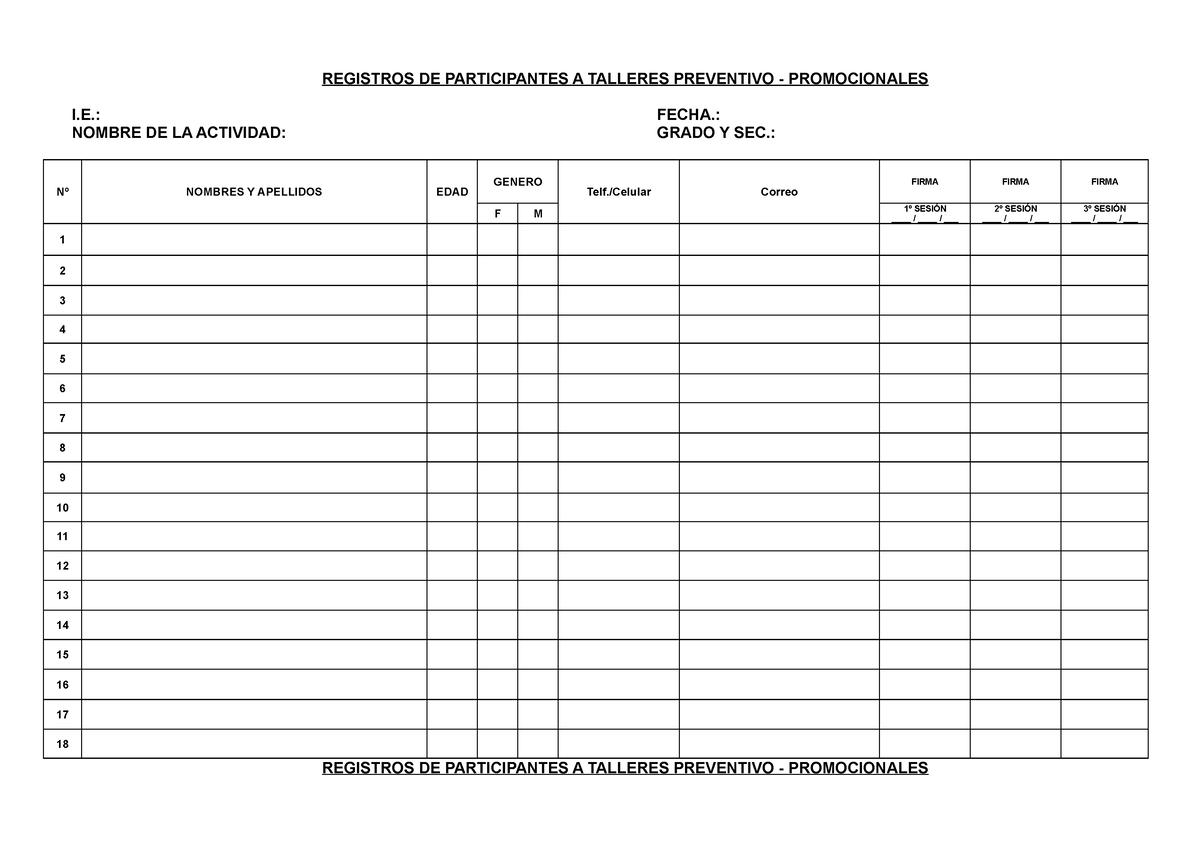 Registro DE Participantes A Talleres Y Charlas Formatos 2022 ...