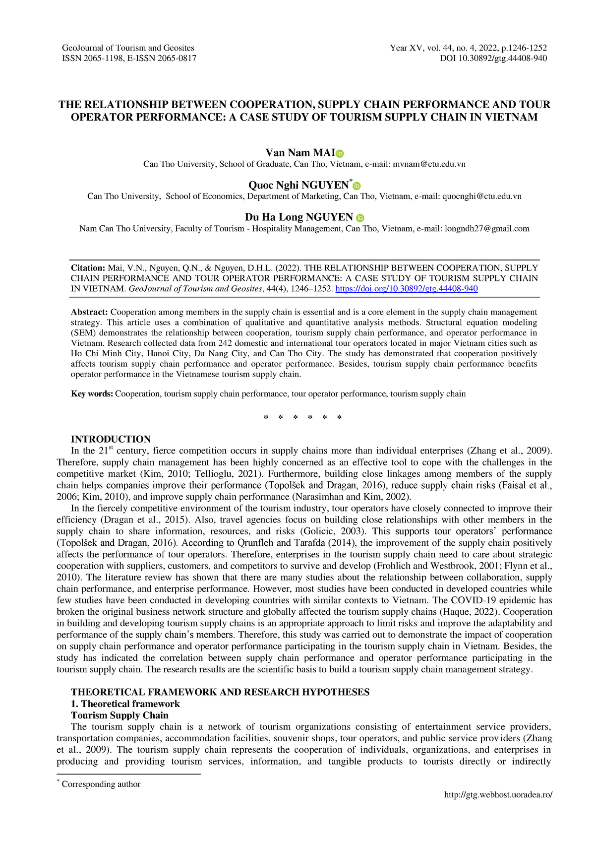 geojournal of tourism and geosites impact factor