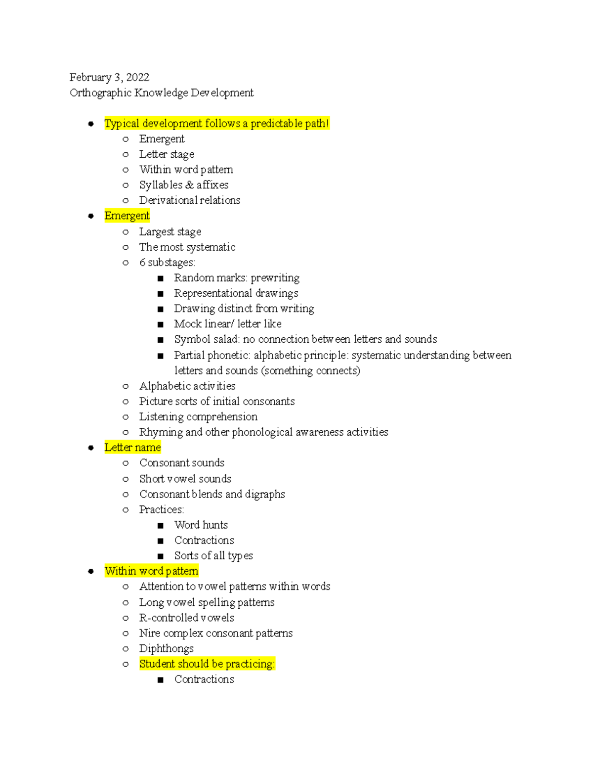 Orthographic knowledge development - February 3, 2022 Orthographic ...