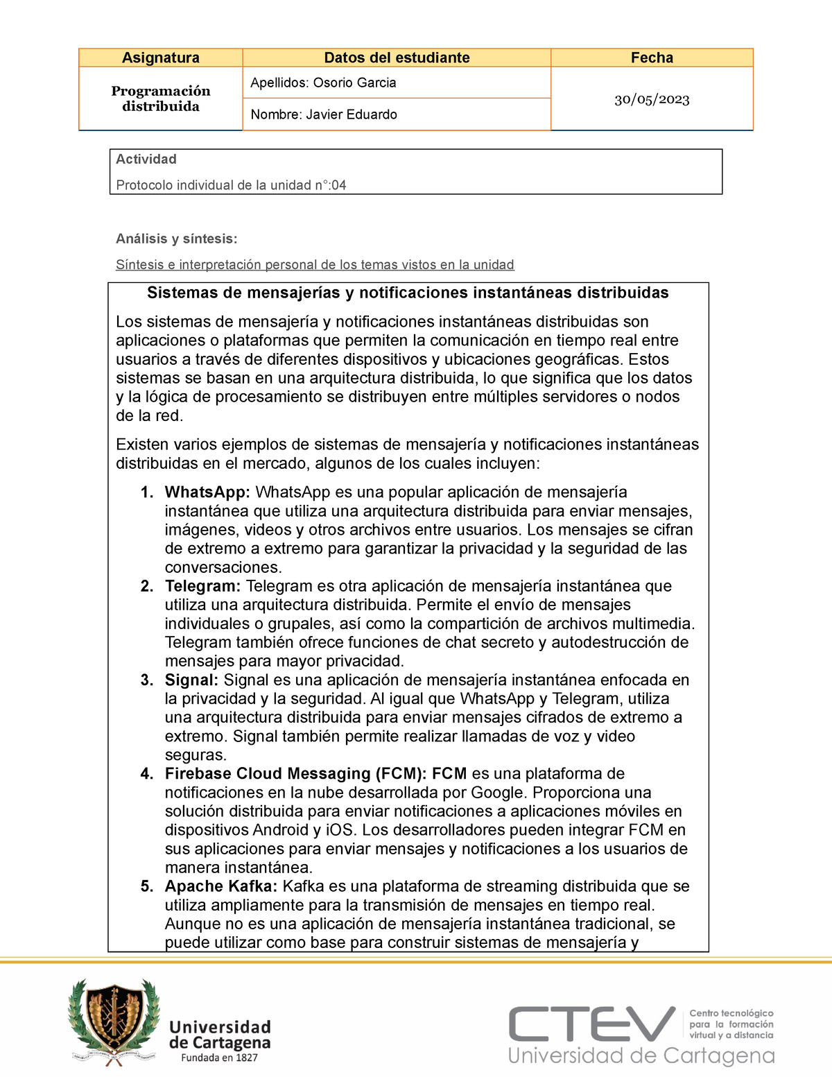 Plantilla Protocolo Individual - Asignatura Datos Del Estudiante Fecha ...