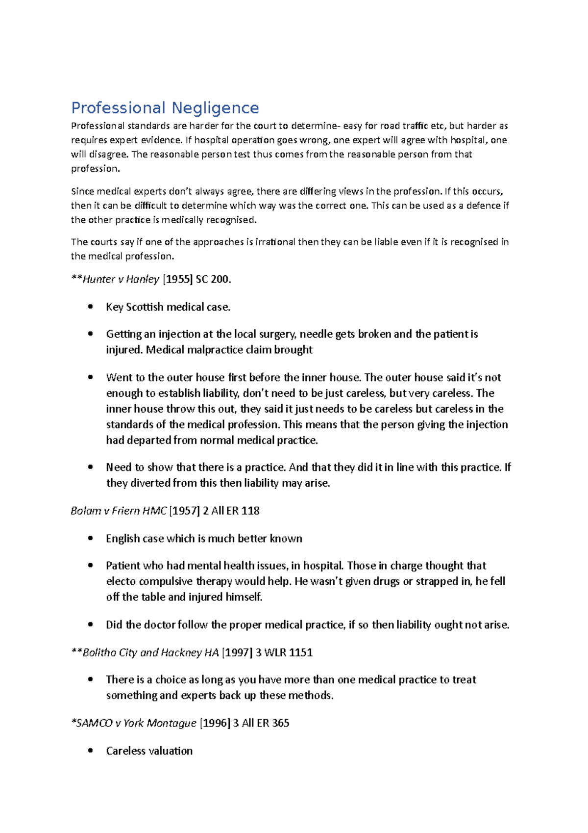 Professional Negligence Professional Negligence Professional Standards Are Harder For The Court To Studocu