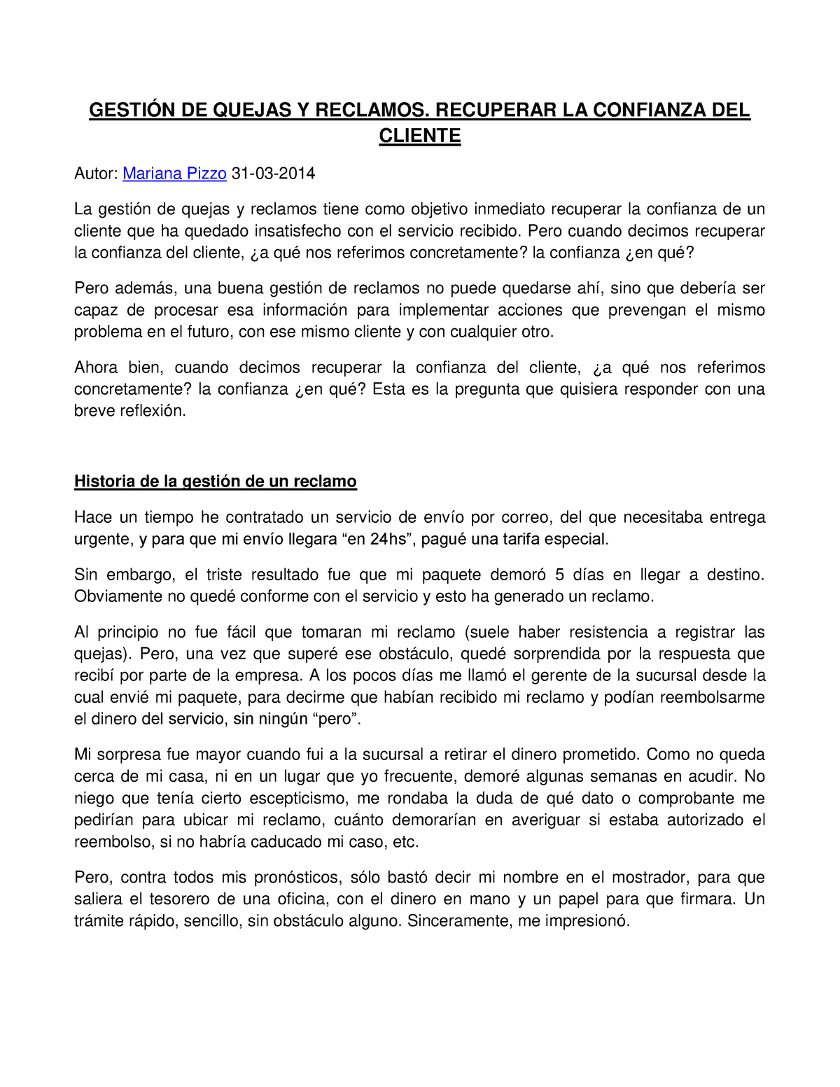 4. Gestión DE Quejas Y Reclamos - GESTIÓN DE QUEJAS Y RECLAMOS ...