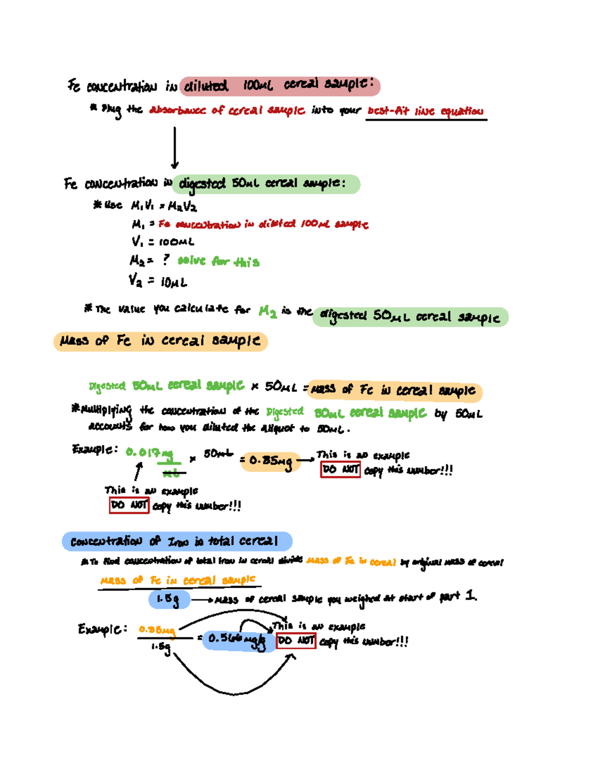 Determination of Iron in Cereal Calculations Corrected3 ChemC125