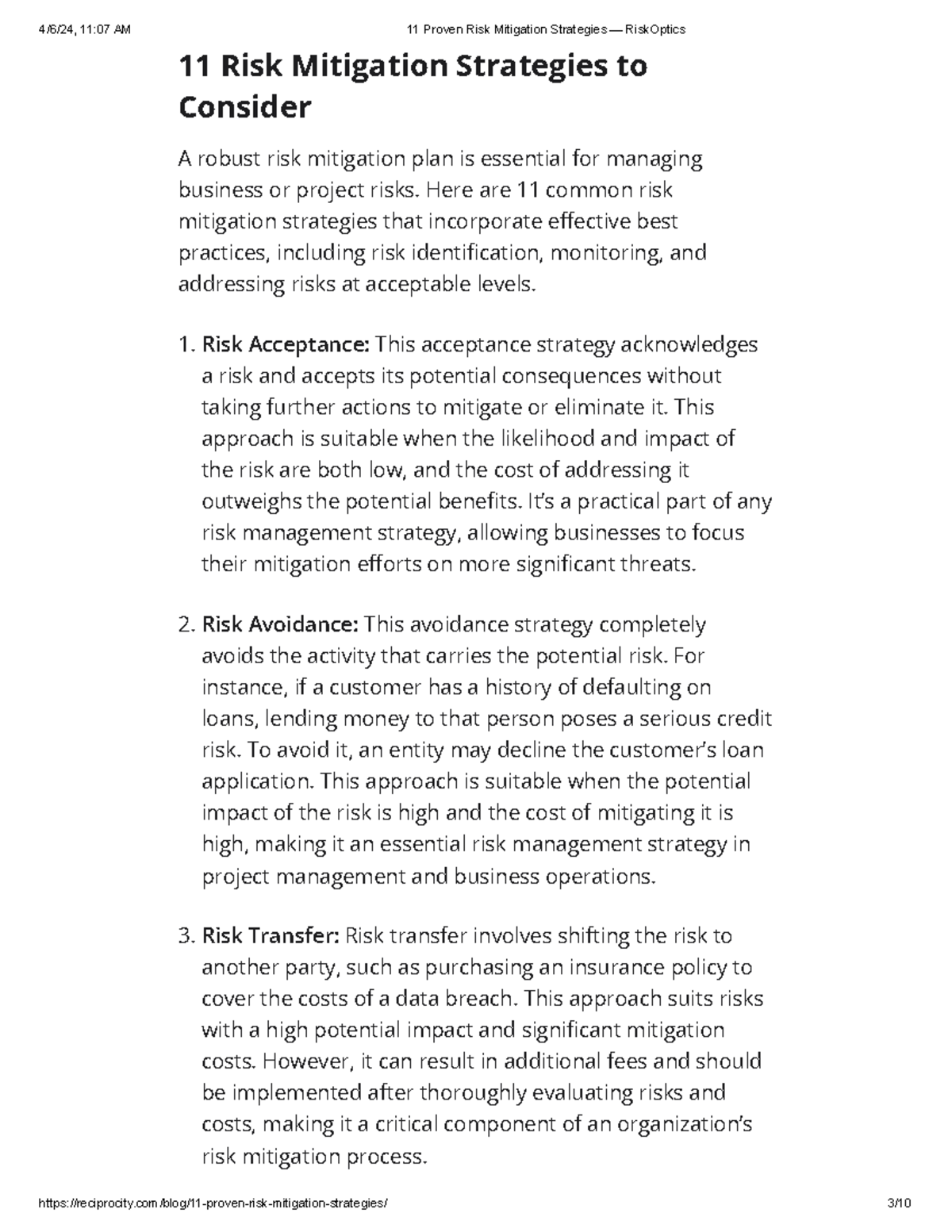11 Proven Risk Mitigation Strategies Risk Optics - 4/6/24, 11:07 AM 11 ...