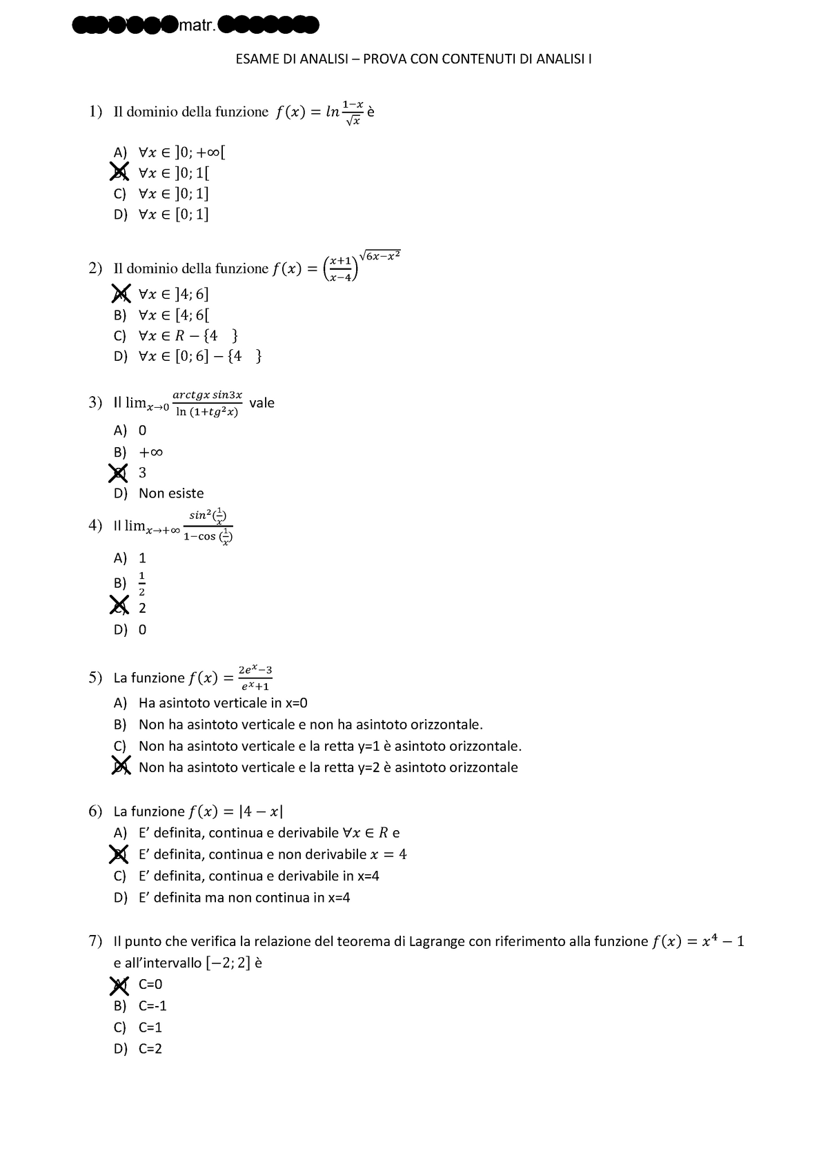 ANALISI MATEMATICA 1. COMPITI D'ESAME