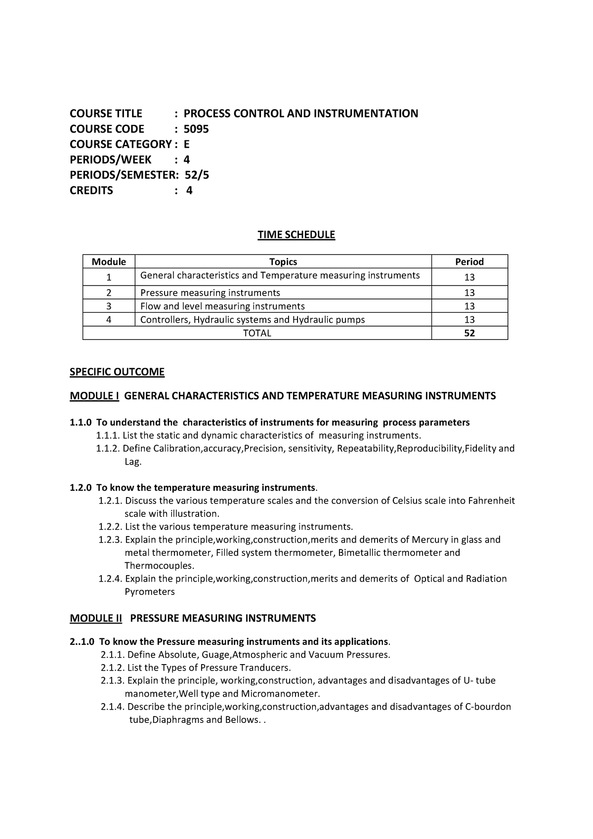 5095 - Process Control & Instrumentation - COURSE TITLE : PROCESS ...