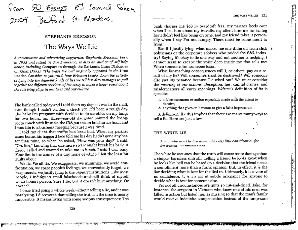 The Ways We Lie Stephanie Ericsson Analysis The Ways We Lie Ericsson - ENG 282 - Studocu