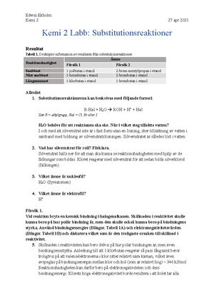 Labb 2 - Laboration 2 - Kalometri Grundläggande Kemi HT Stockholms ...