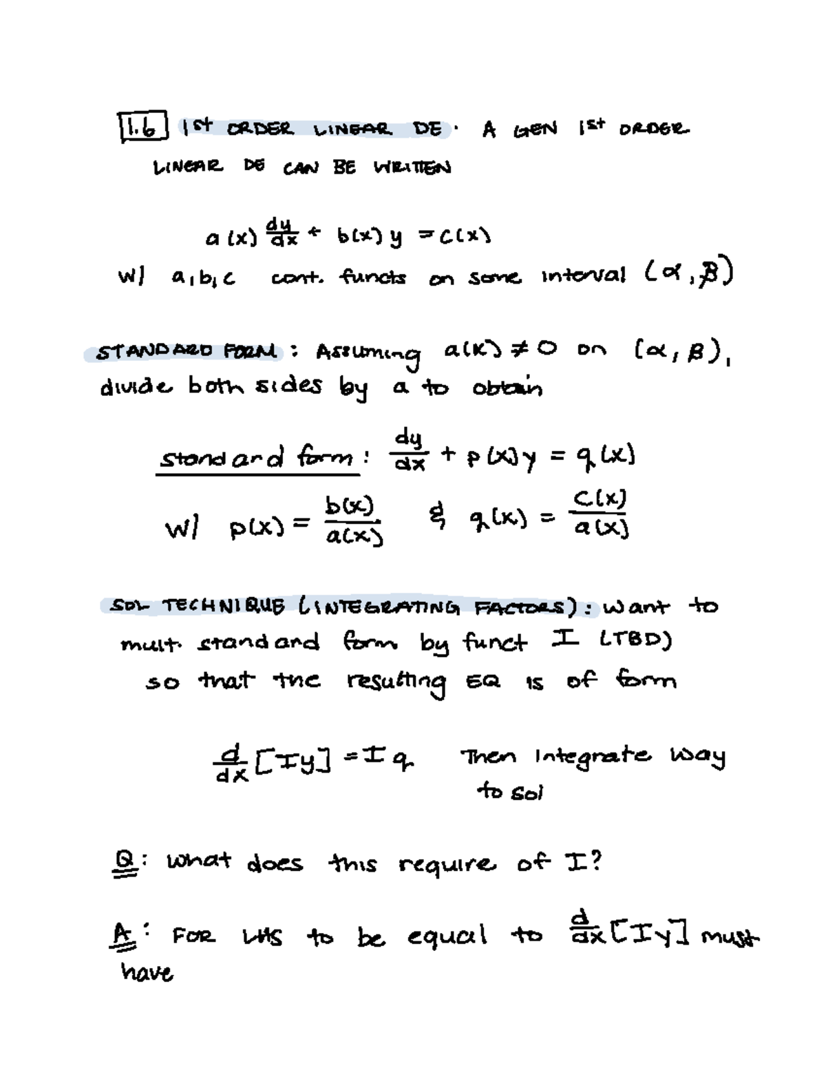 1.6 1st Order Linear Differential Equations - 1St ORDER LINEAR DE A GEN ...