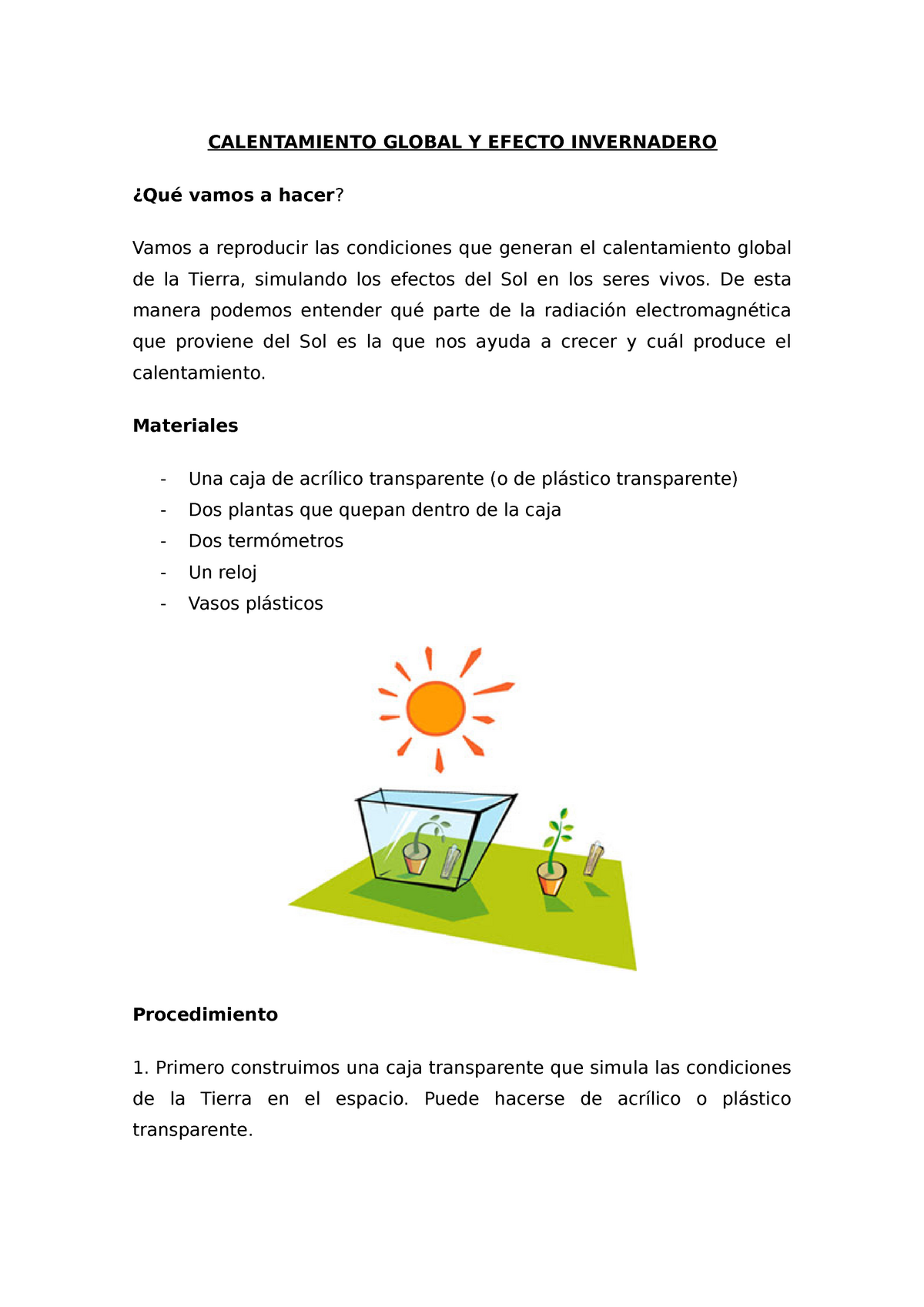 Calentamiento Global Y Efecto Invernadero Experimento Calentamiento