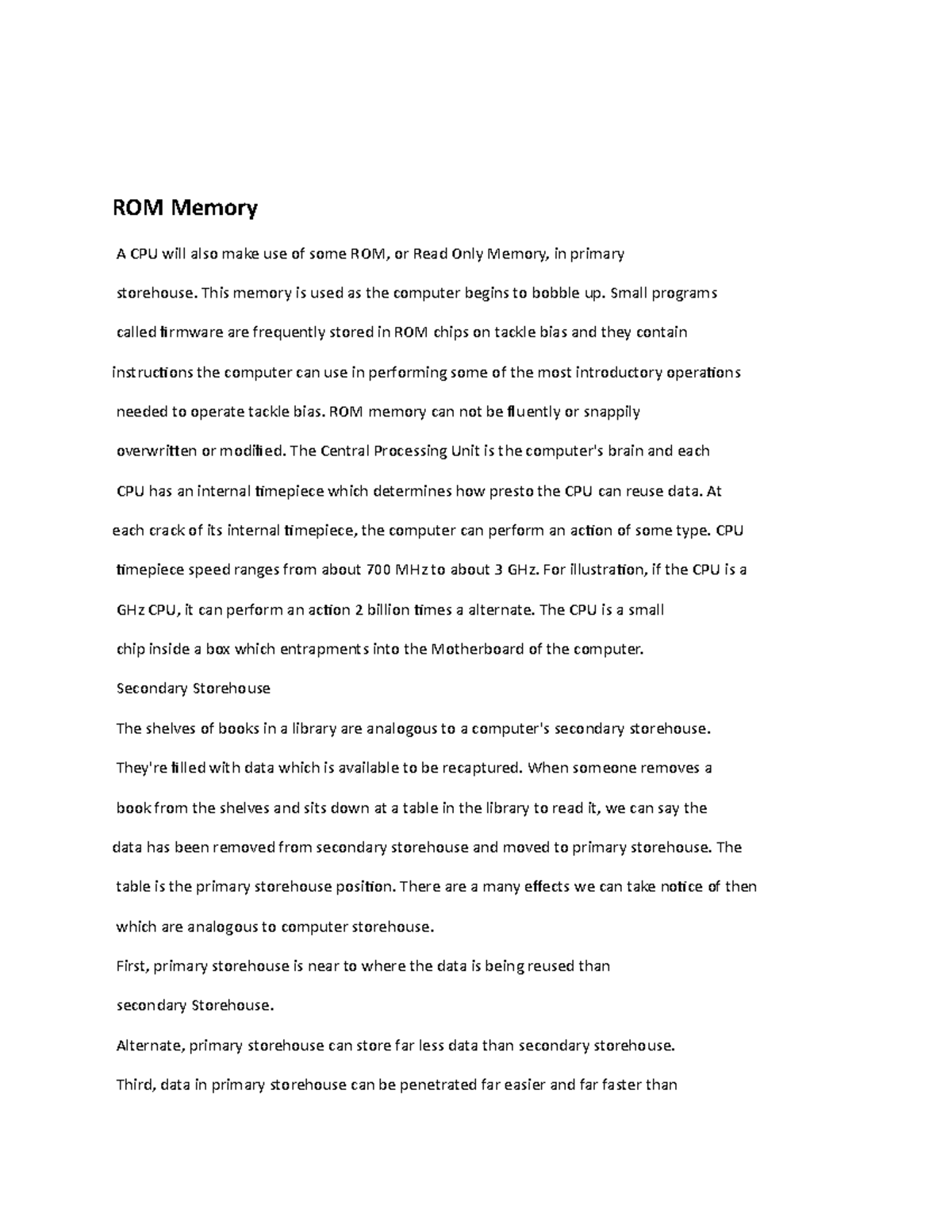 ROM Memory-storage - ROM Memory-storage.docx - ROM Memory A CPU will ...