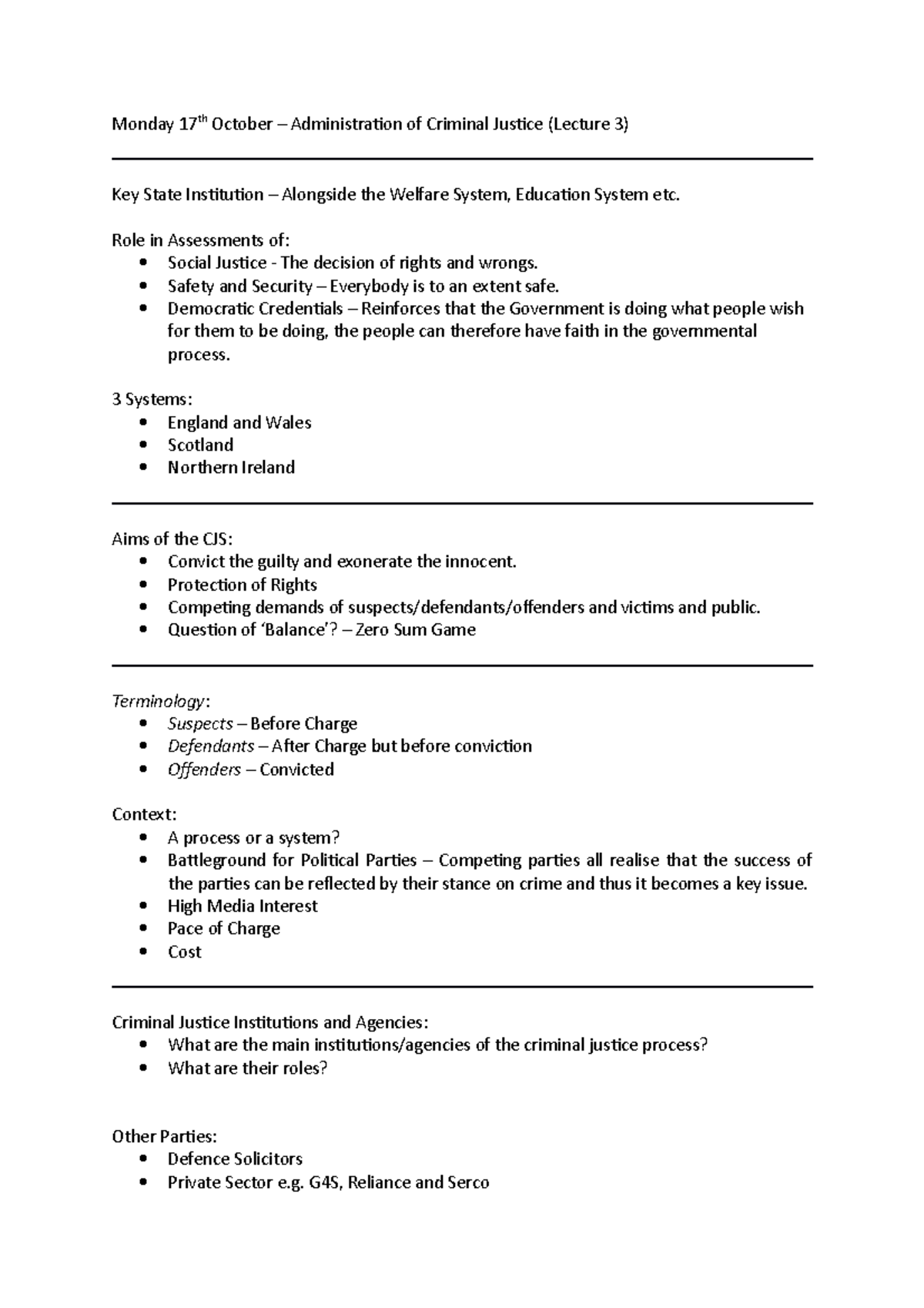 17th October Administration of Criminal Justice Role in Assessments