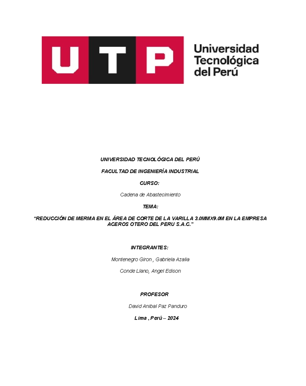 MEJORA CADENA DE SUMINISTRO - UNIVERSIDAD TECNOLÓGICA DEL PERÚ FACULTAD ...